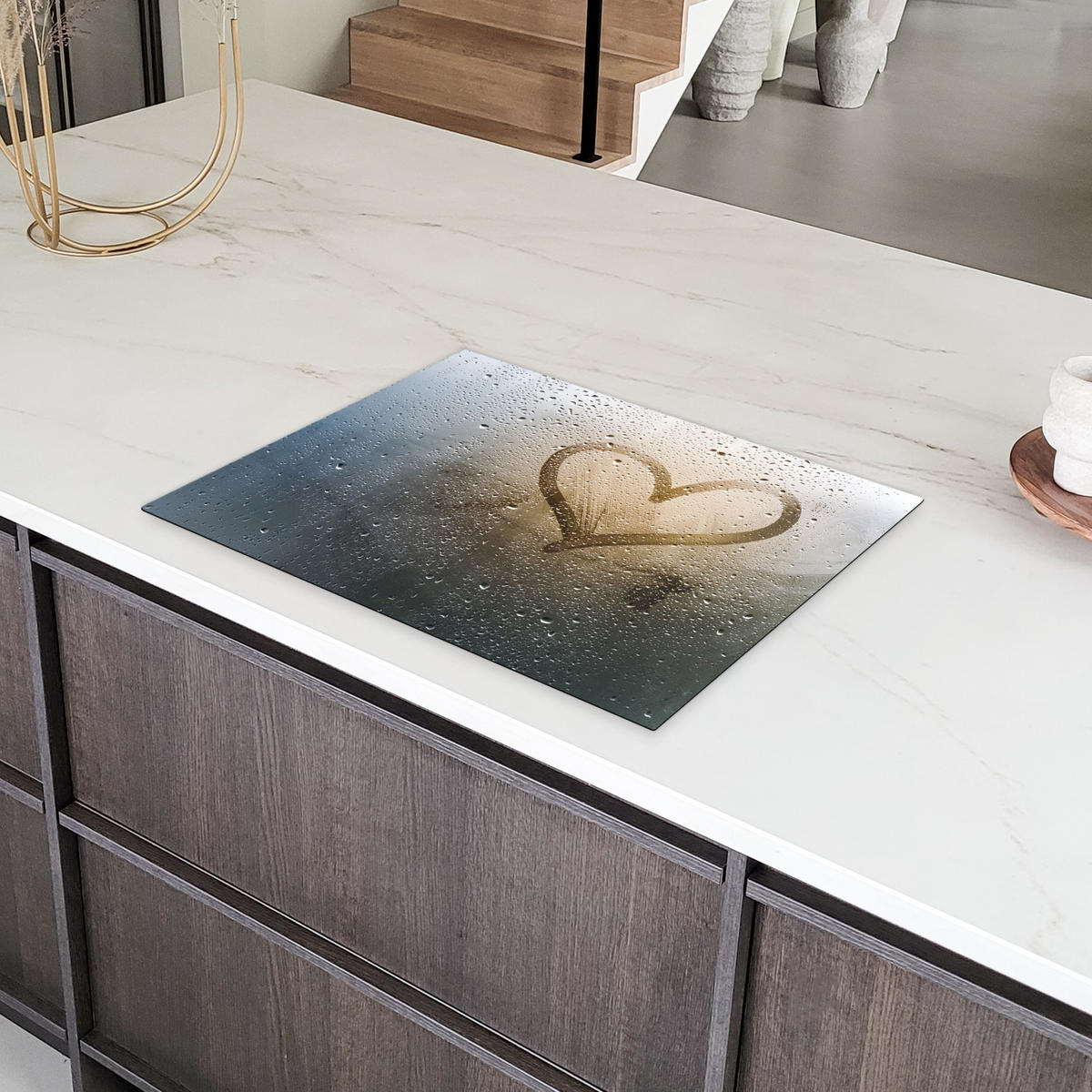 HERDABDECKPLATTE Herz - Kondenswasser - Wasser - 3D Induktionsmatte 71x52 cm - Grau, Kunststoff (71/52/0.2cm) - MuchoWow