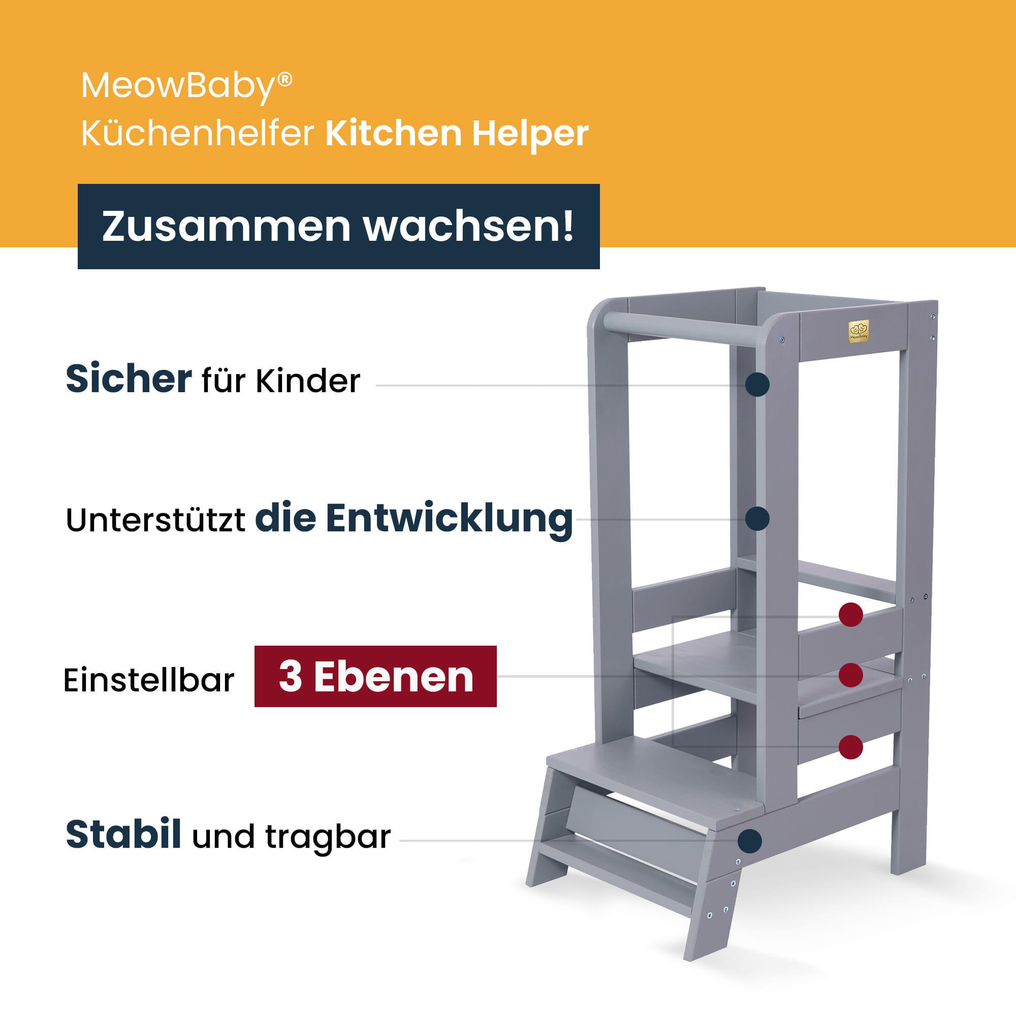 LERNTURM für Kinder, Natur Holz - Naturfarben, Holz (39/90/90cm) - MeowBaby