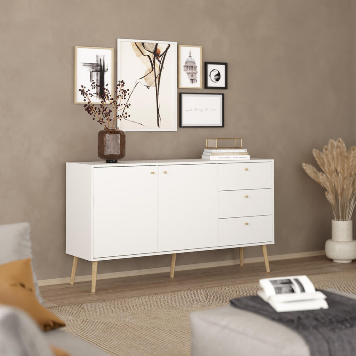 SIDEBOARD, Bodo, Weiß, Holzwerkstoff, 148 x 40 x 82 cm - Weiß, Holzwerkstoff (39.1/81.7/147.2cm) - Calicosy