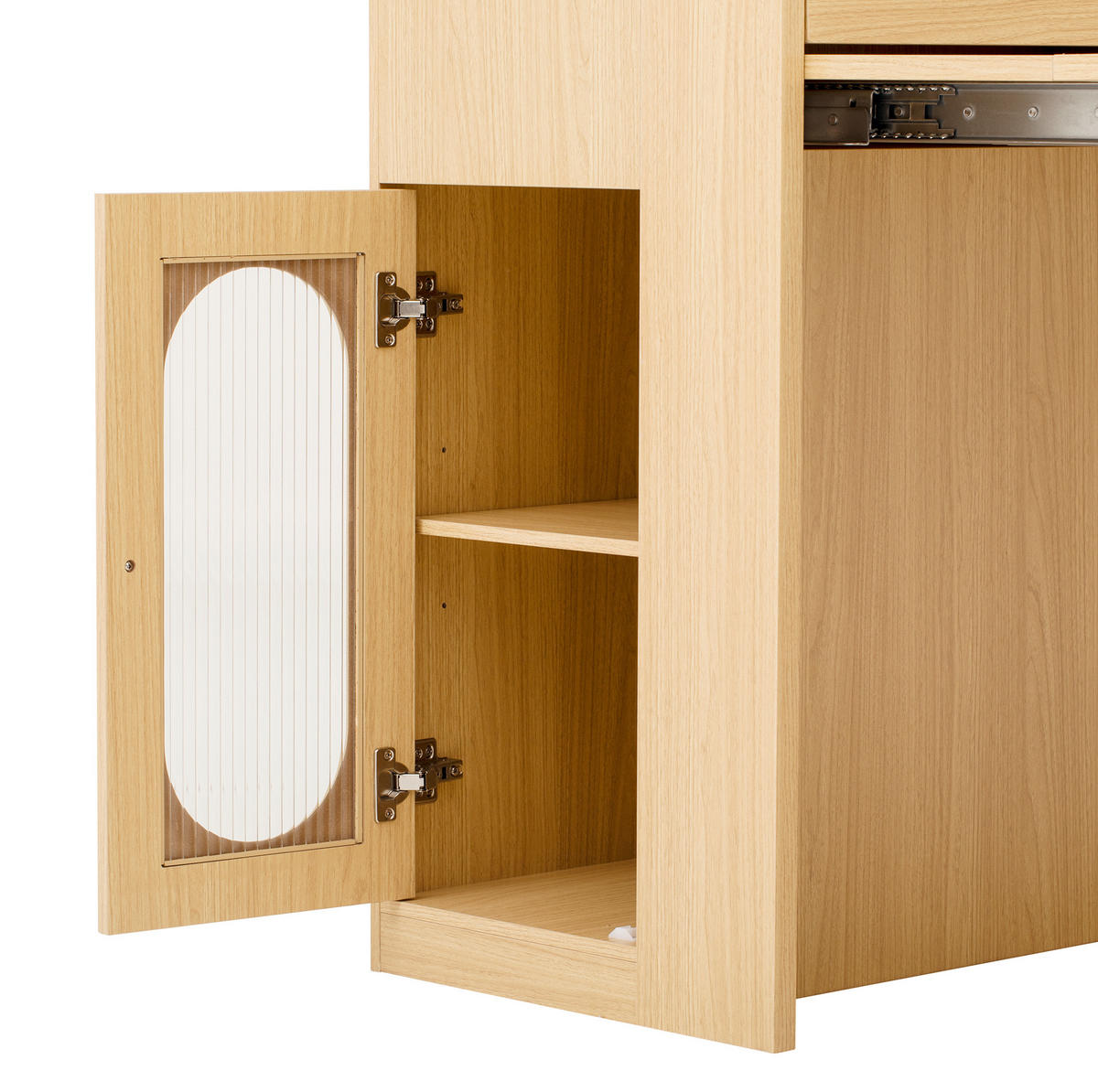KÜCHENINSEL aus MDF+Glas 83x46-146,5x96 cm Natur mit Ausziehtisch & Steckdosen - Naturfarben, Holzwerkstoff (146.5/96/83cm) - Modfu