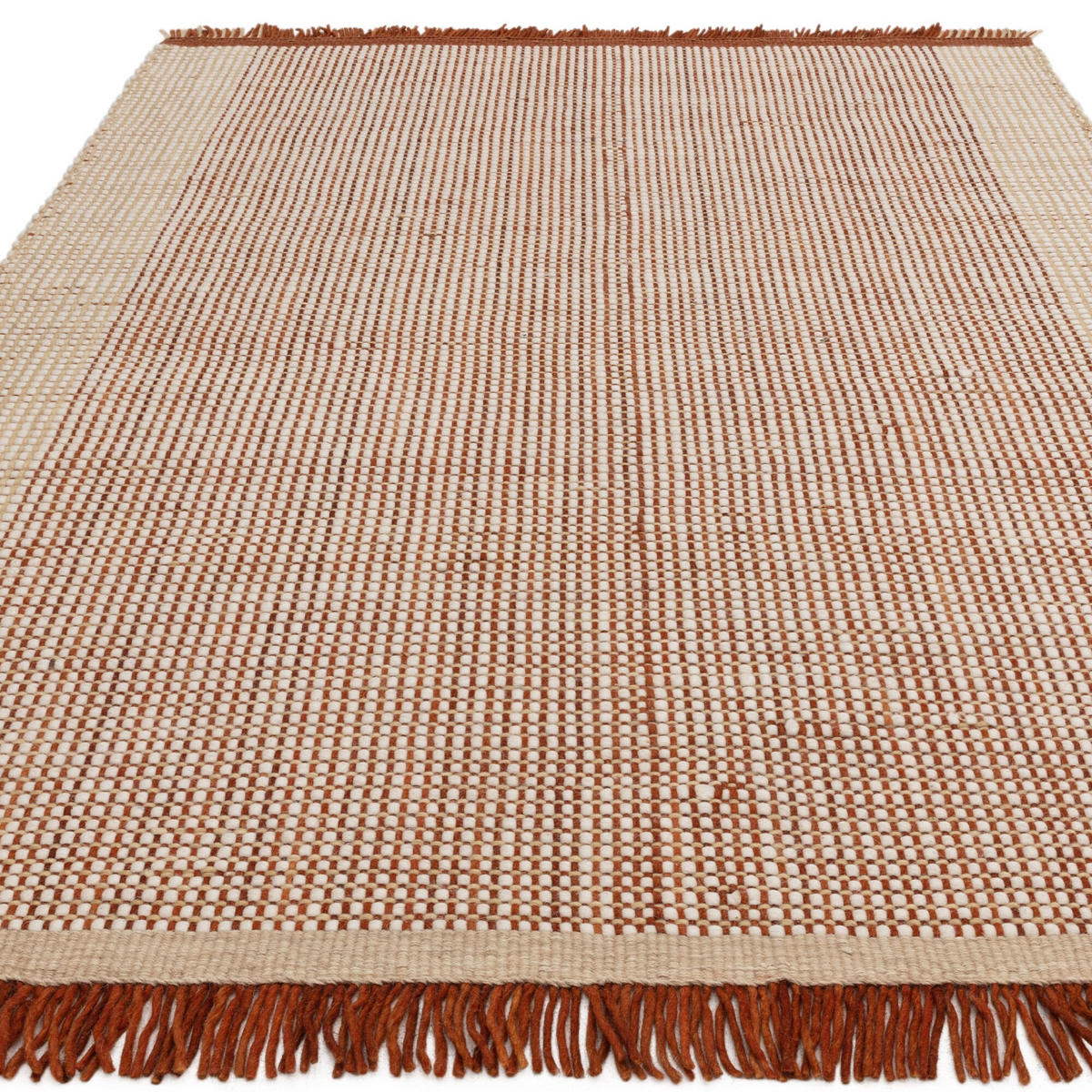 TEPPICH Wolle handgewebt mit Korbmuster Fransen PISA, Terrakotta 120x170 cm - Terra cotta, Textil (120/170cm) - KADIMA DESIGN