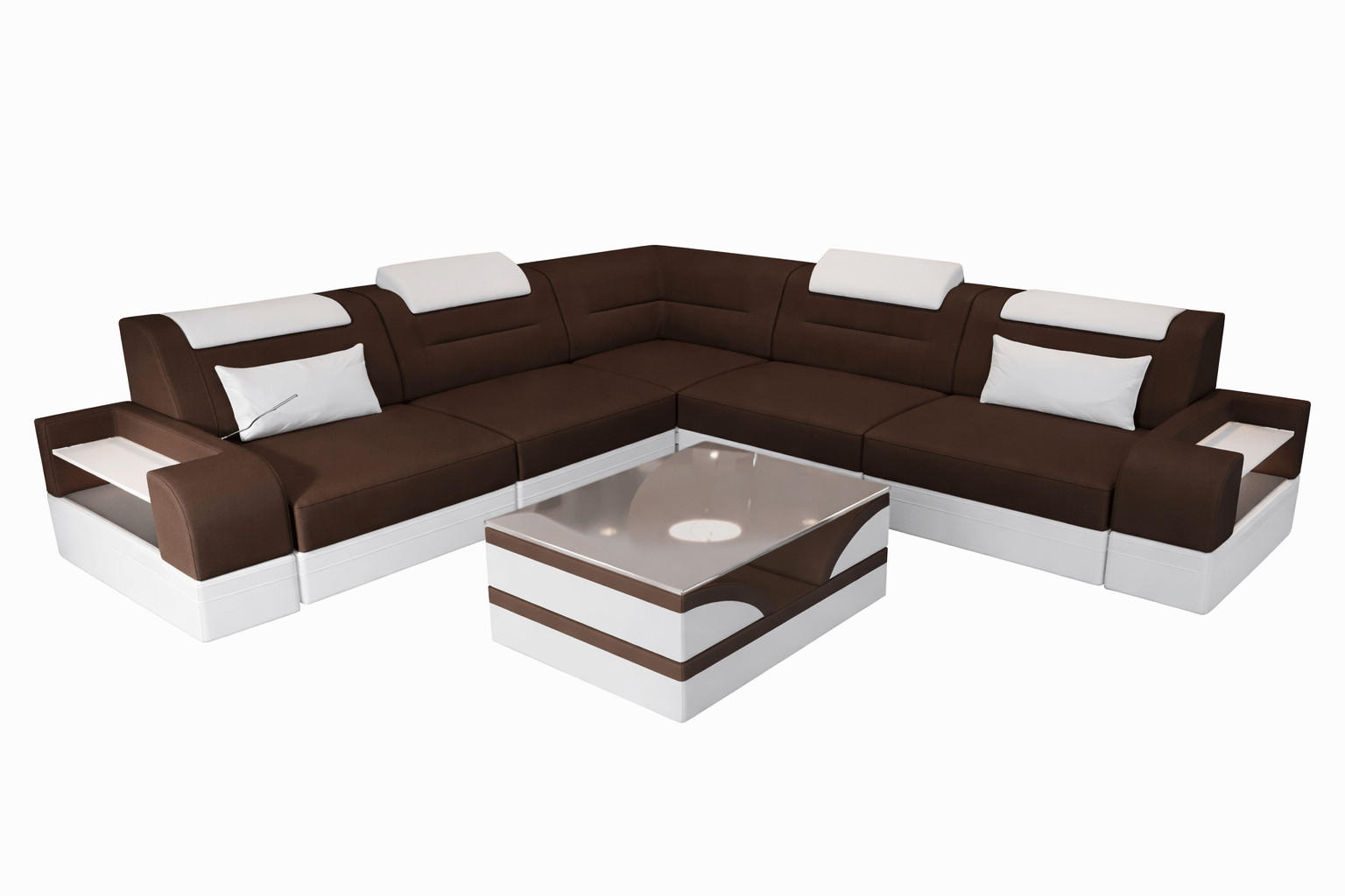 COUCH Trivento L Dunkelbraun Weiß Mikrofaserstoff - Dunkelbraun, Kunststoff (274/274cm)