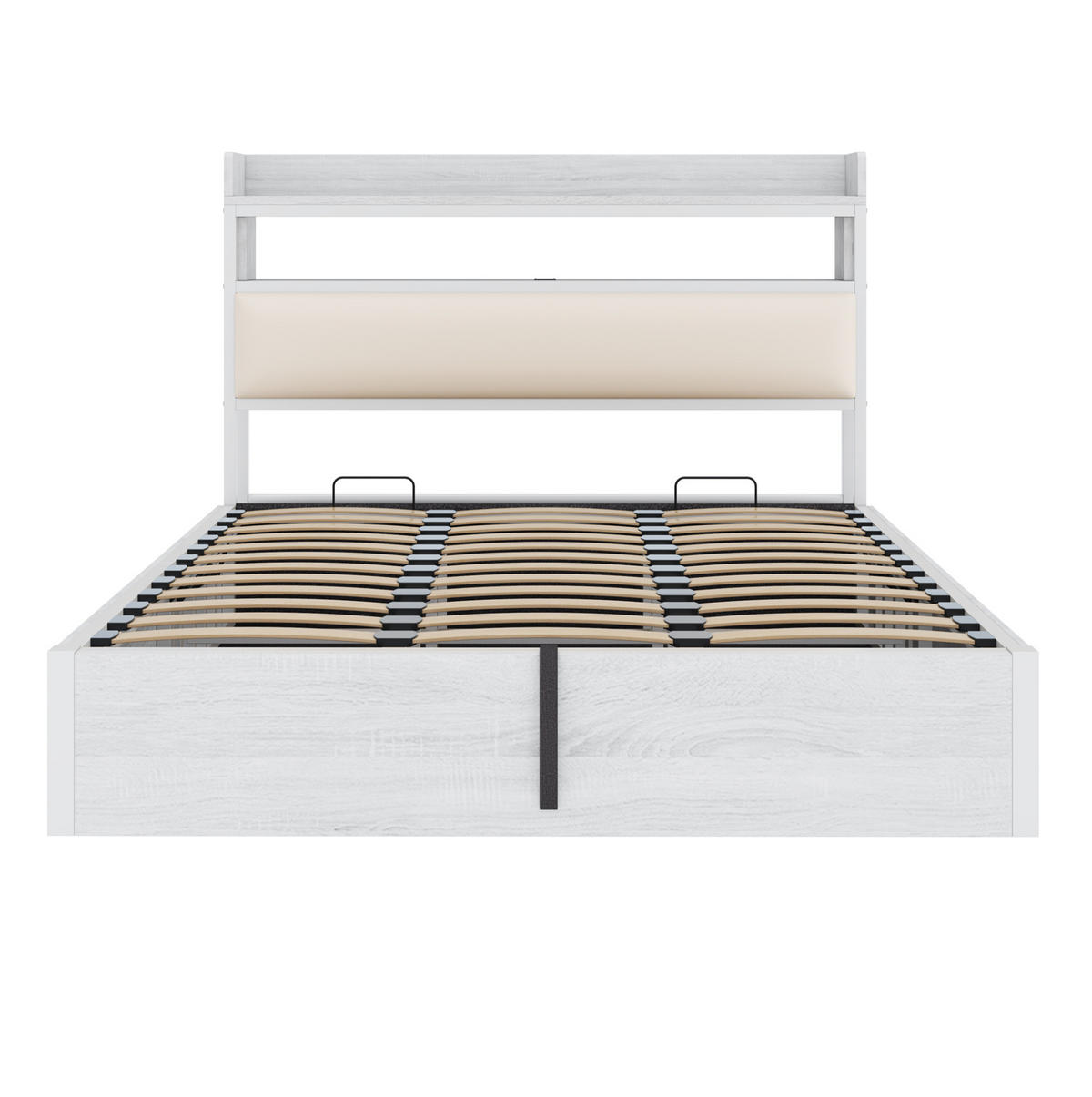 POLSTERBETT aus Metall, Stoff und MDF 180x200 cm Weiß mit hydraulischem Stauraum und USB-Anschlüssen - Weiß, Metall (180/200cm) - IVMEU