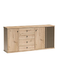 SIDEBOARD NAKUSP C20 Lamellen Eiche Artisan - Schwarz/Eiche Artisan, Glas/Holzwerkstoff (183/86/41cm) - Komodee