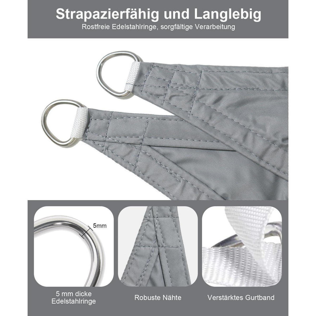 SONNENSEGEL Dreieckig 300 x 300 x 425 cm Hellgrau Wasserdicht - Grau, Textil (20/35cm)