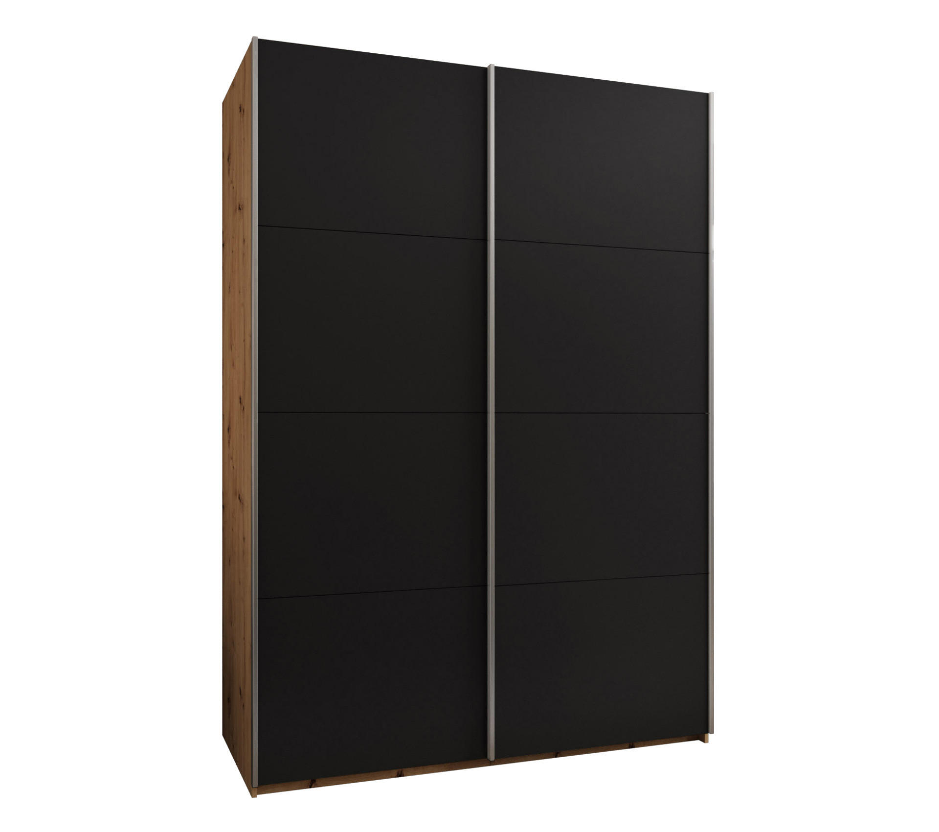Abiks Möbel SCHWEBETÜRENSCHRANK Eiche Artisan, Schwarz, Silber 180cm × 64cm × 245cm