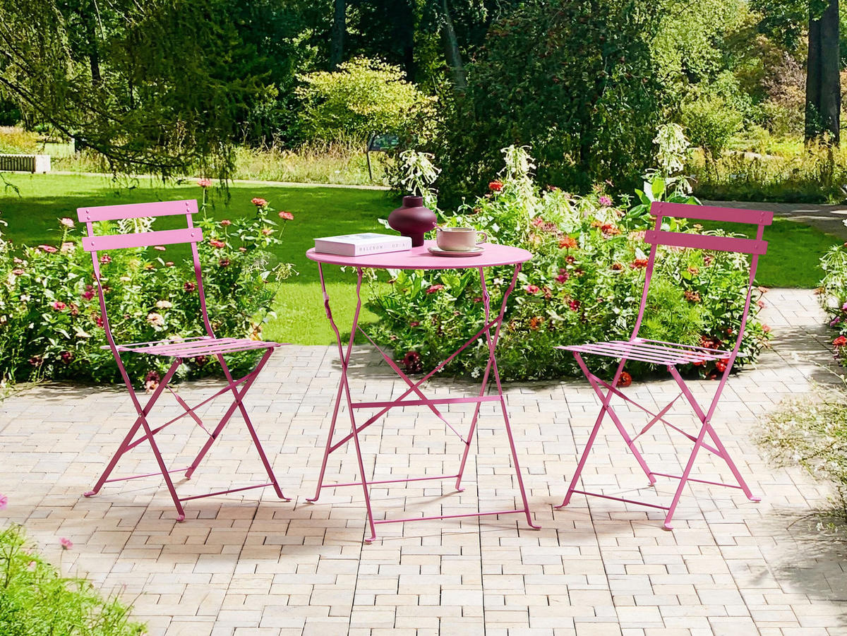 BALKONSET 2-Sitzer rosa zusammenklappbar Fiori - Pink, Metall - Beliani