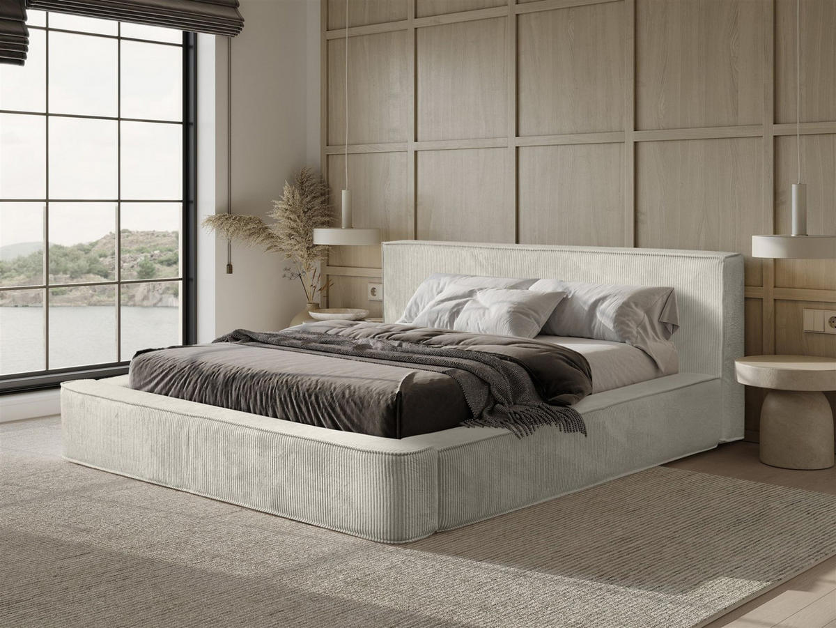 POLSTERBETT Modesto Stoff Lincoln - Creme, Holzwerkstoff/Textil (160/200cm) - Fun Möbel