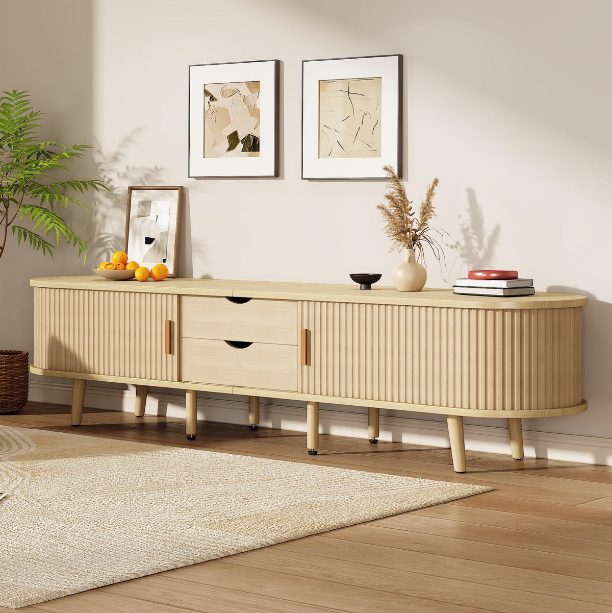 TV-SCHRANK aus MDF 175x40x42 cm Helles Walnussholz mit 2 Schubladen, Schiebetüren und verstellbaren Einlegeböden - Alteiche, Holzwerkstoff (175/42/40cm) - Modfu