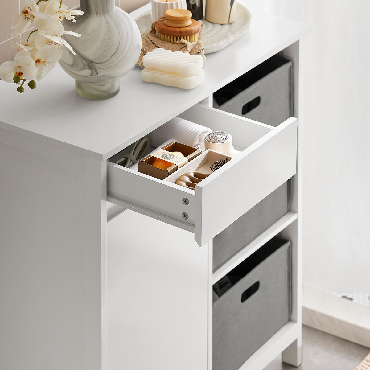 WÄSCHESCHRANK Weiß - Weiß, Holzwerkstoff (80/91/38cm) - SoBuy