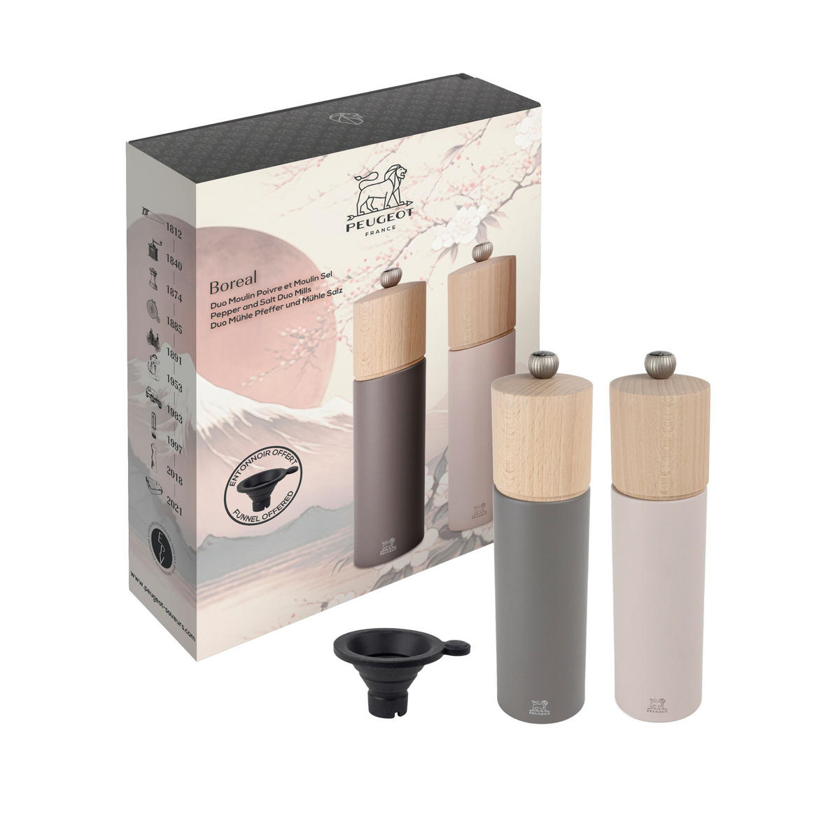 GESCHENKSET Boreal 21cm Pfeffer- & Salzmühle Buchenholz Grau/Rosa - Grau, Holz (5.4/21/5.4cm) - PEUGEOT