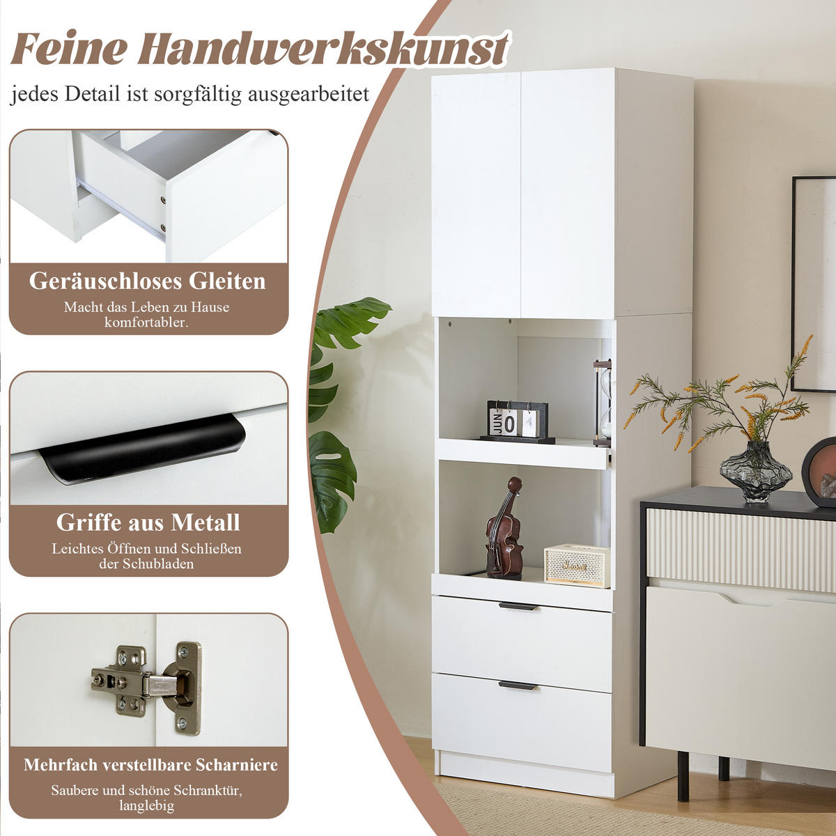 BUFFETSCHRANK Weiß 59.5/45/200 cm - Weiß, Holz (59.5/200/45cm) - PANGIVO
