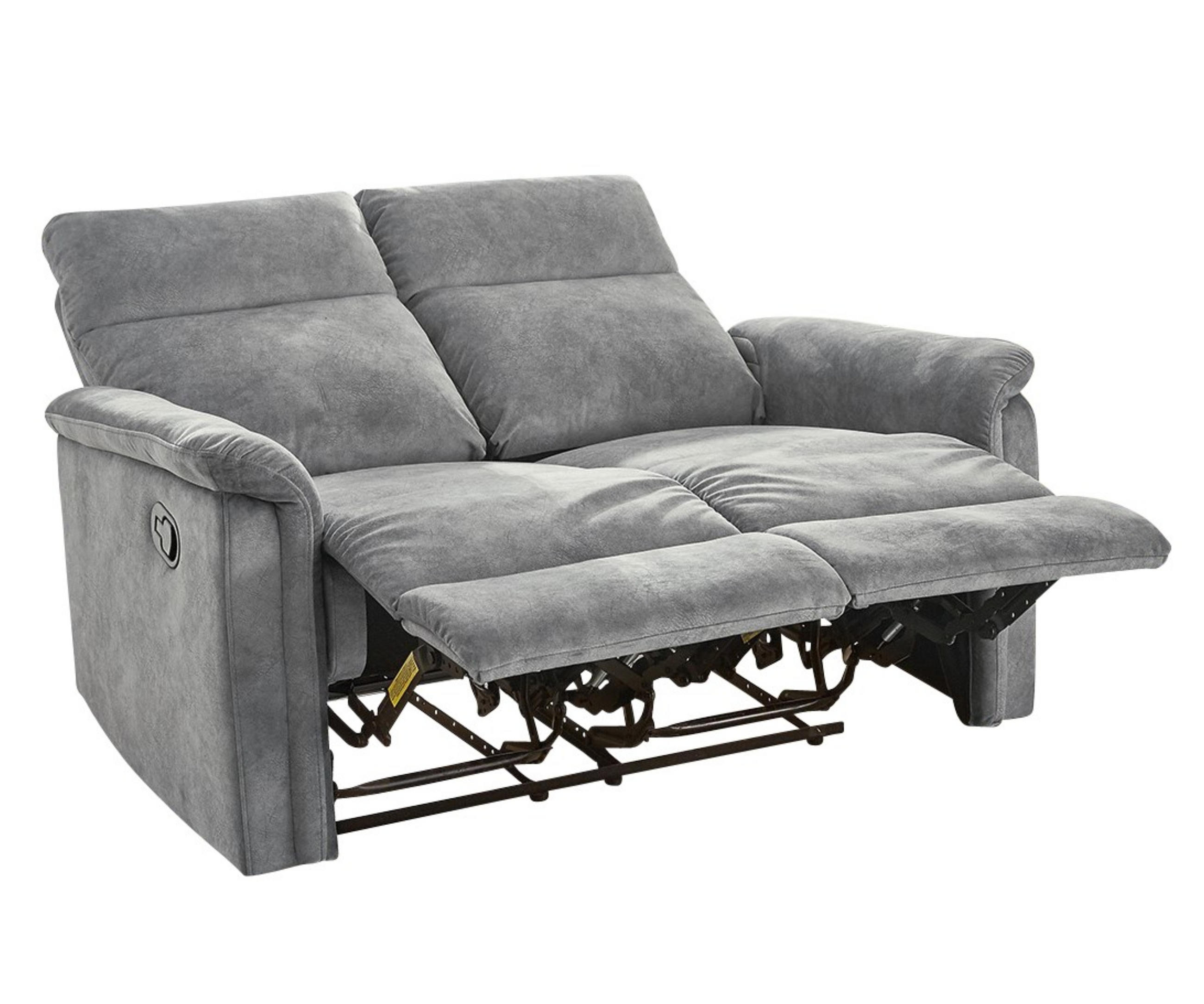 2-SITZER-RELAXSOFA Federkern, Liegefunktion verstellbar durch halbautomatische Relaxfunktion B130/T90/H100 cm, Velours Vintage Grau / 15127 - Hellgrau/Schwarz, Textil (130/100/90cm) - luma-home