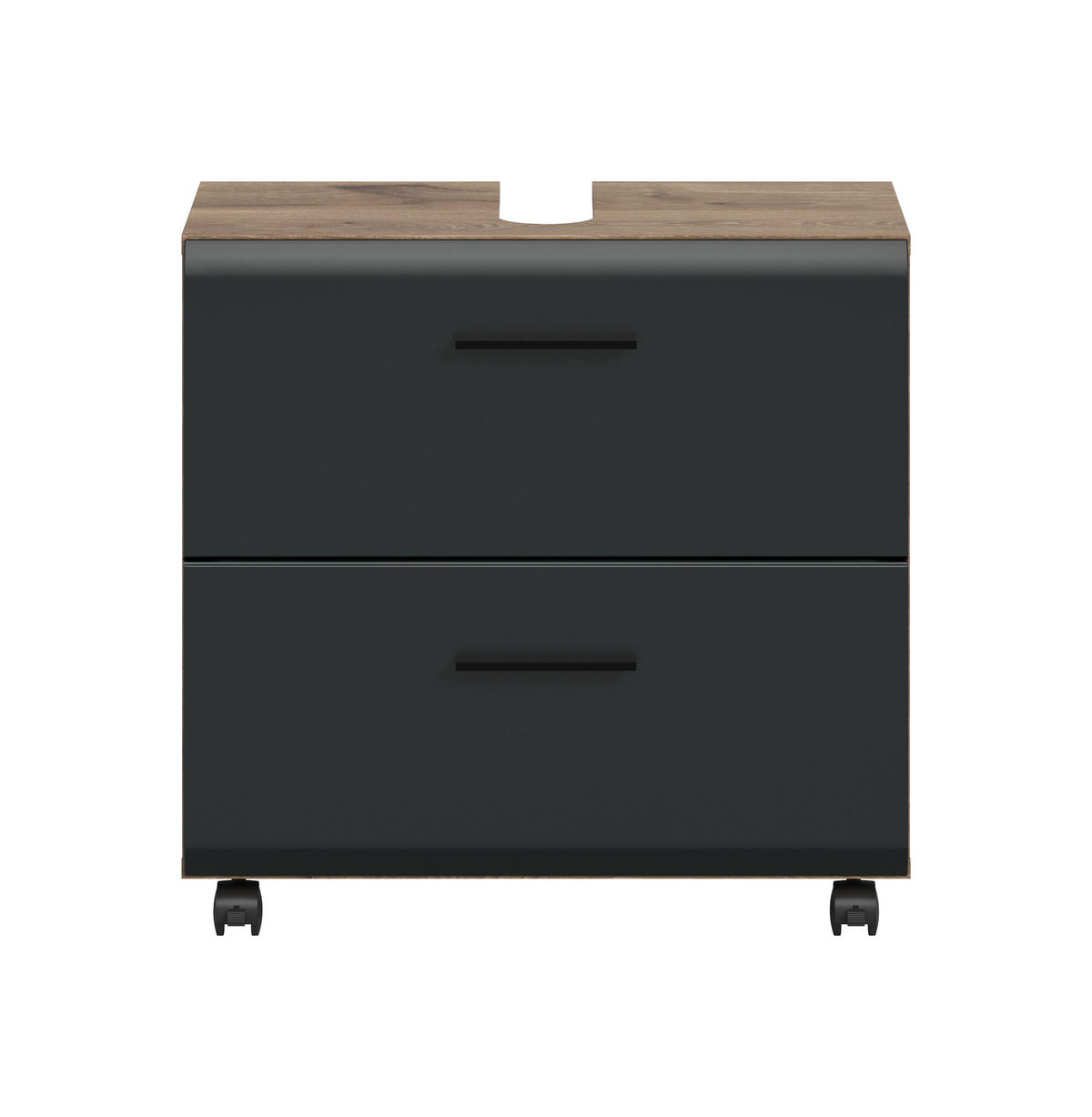WASCHBECKENUNTERSCHRANK auf Rollen ICE (B/H/T: ca. 60/58/30 cm) in Nox Oak Nachbildung/schwarz matt - Eichefarben, Holzwerkstoff (60/58/30cm)