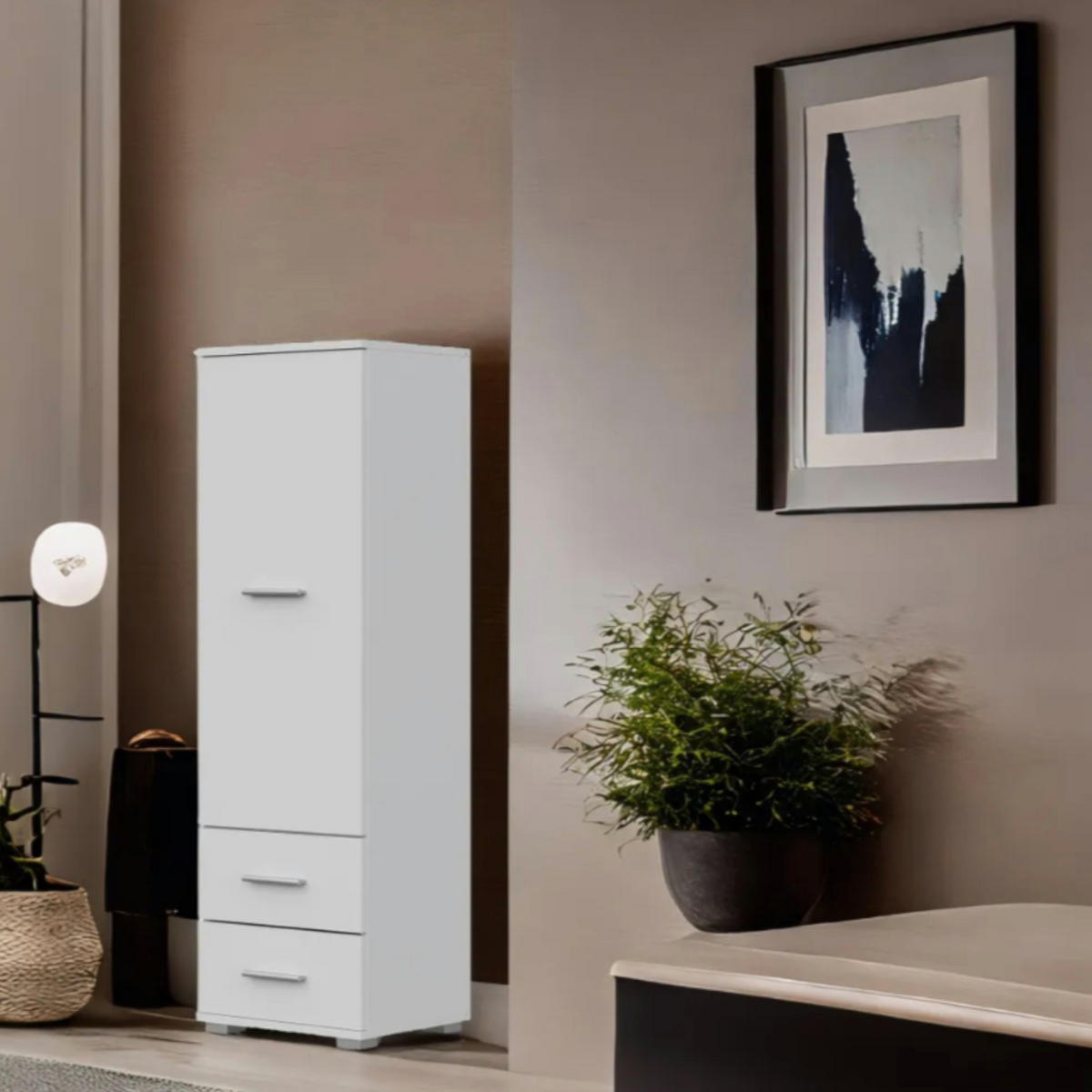 HOCHSCHRANK FAUSKE SZF1-1D2S Schubladen Weiß - Silberfarben/Weiß, Holzwerkstoff/Kunststoff (40/130/36cm) - Komodee