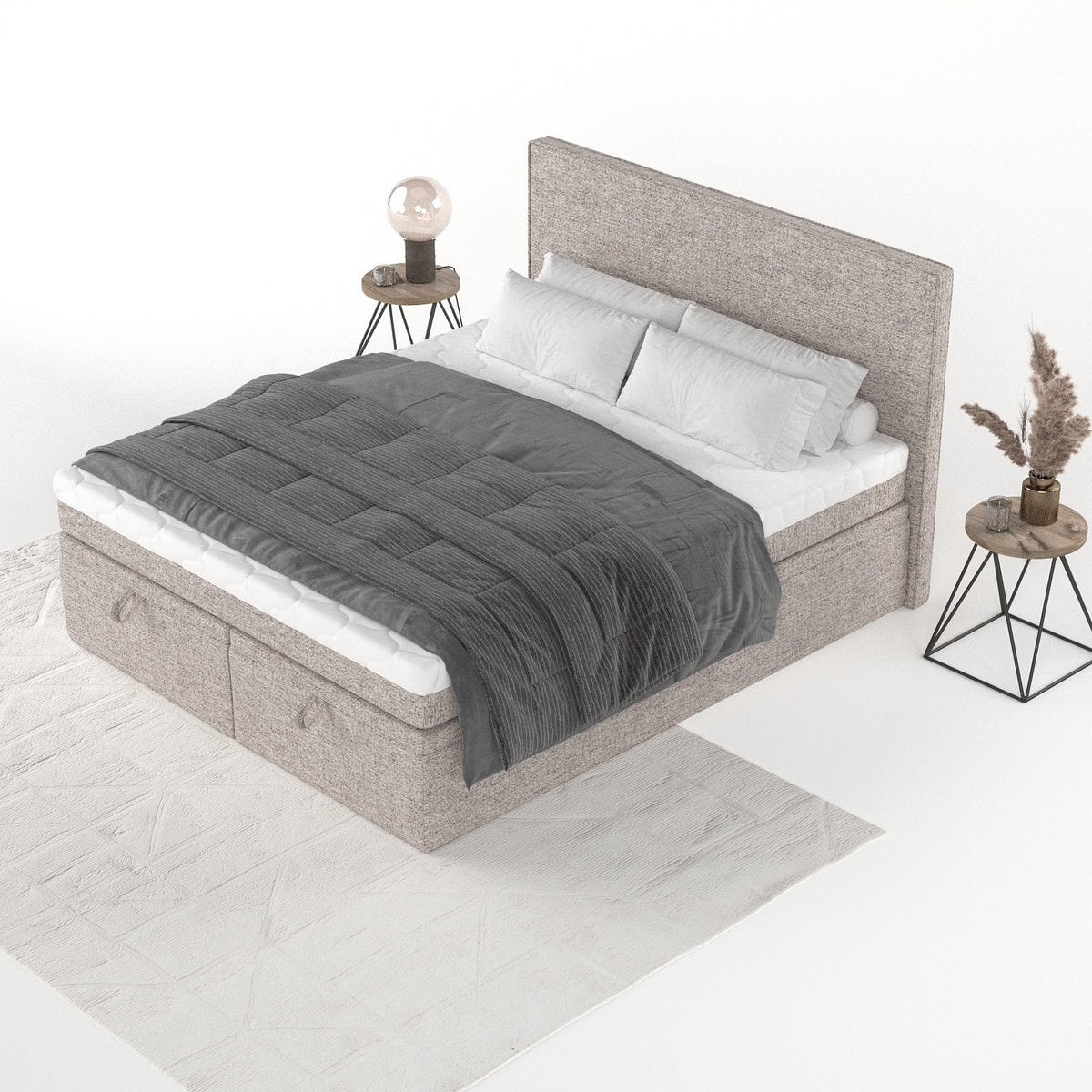 BOXBETT Zalla 180/200 cm Beige im Neve Stoff - Beige/Schwarz, Holz/Holzwerkstoff (180/200cm) - AltaBeds