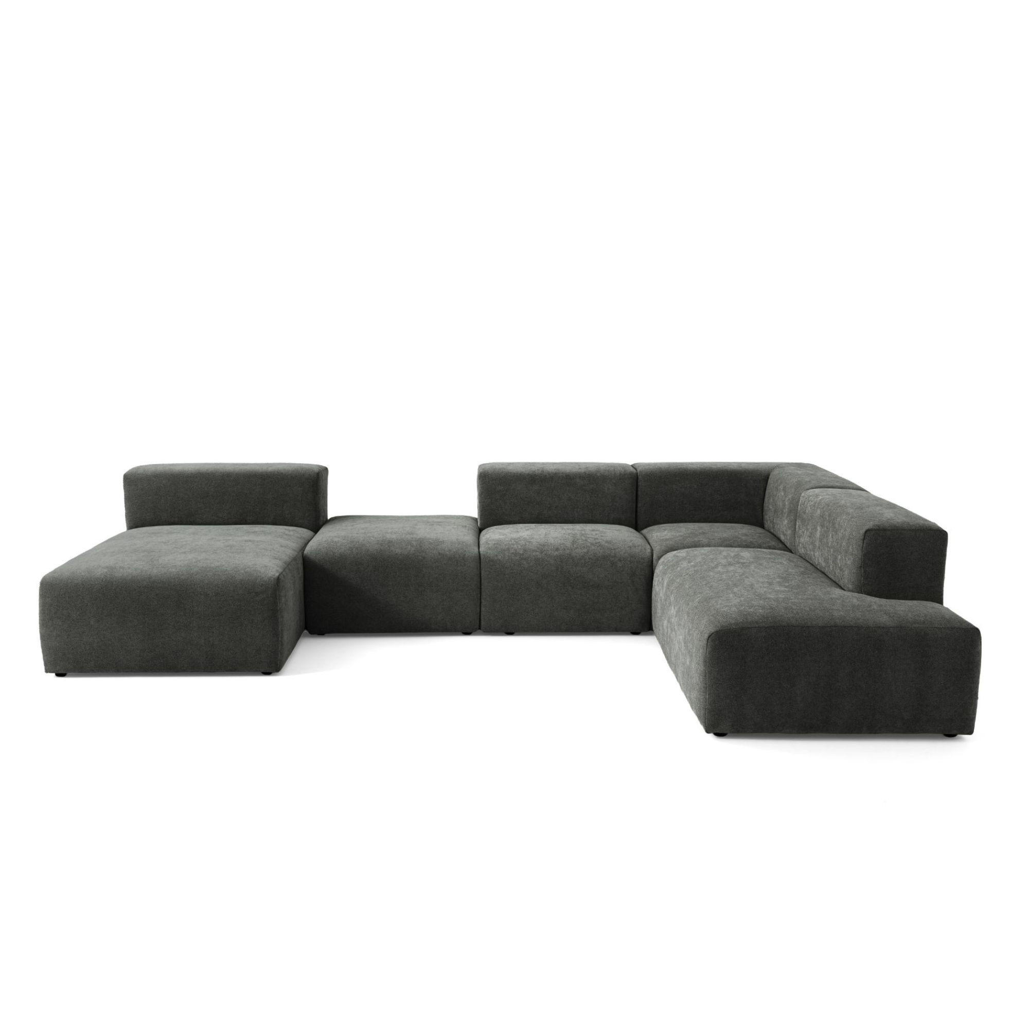 5-SITZER modulares Wohnlandschaft U XXL HEAVEN SET 6 Rechts, Breite 375 cm Webstoff Dunkelgrau - Dunkelgrau/Schwarz, Holz/Kunststoff (245/73/375cm) - Muffo