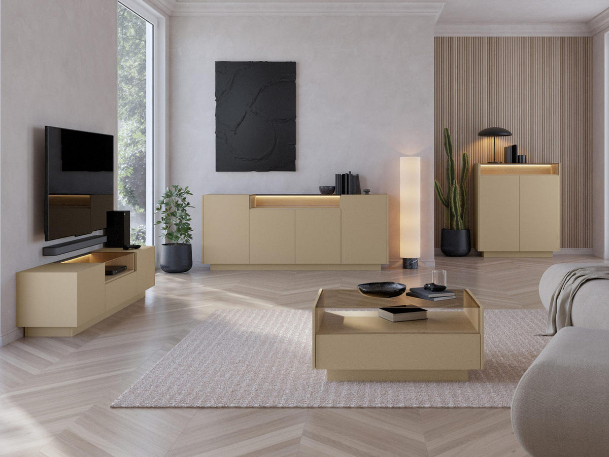 LOWBOARD Dunkelbeige TULUM - Beige, Holzwerkstoff (203/43/40cm) - Compleo24