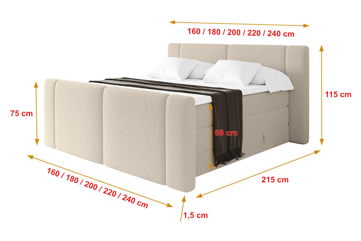BOXSPRINGBETT mit Matratze H3/H4 - EVON KING Zanozek - 140x200 cm Dunkelbeige - Cappuccino, Holzwerkstoff (140/200cm) - ALTDECOR