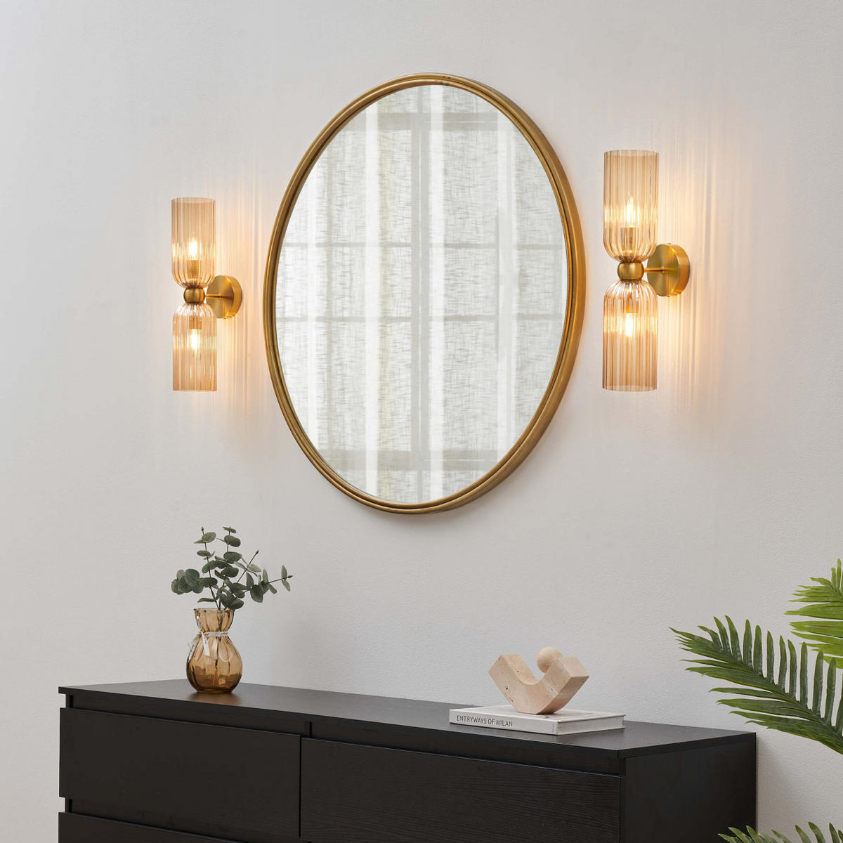 WANDLEUCHTE Leonora, Bernstein und Messing, 42.5cm - Goldfarben, Glas (10/42.5/16cm) - KOSILUM