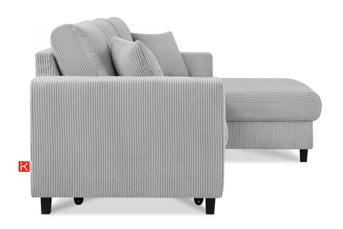 ECKSCHLAFSOFA EGRET Rechts mit Bettkasten, Cord-Stoff, hellgrau - Hellgrau, Textil (234/90cm) - KONSIMO®