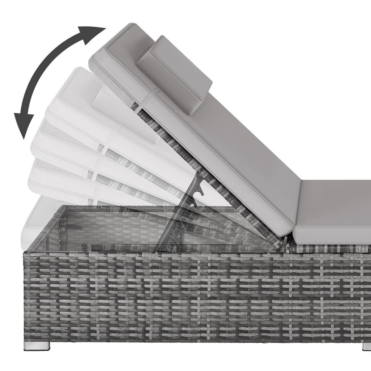 RATTAN-DOPPELLIEGE Carbonera, Belastbarkeit je 200 kg, grau - Grau, Kunststoff (62/36/196cm) - tectake