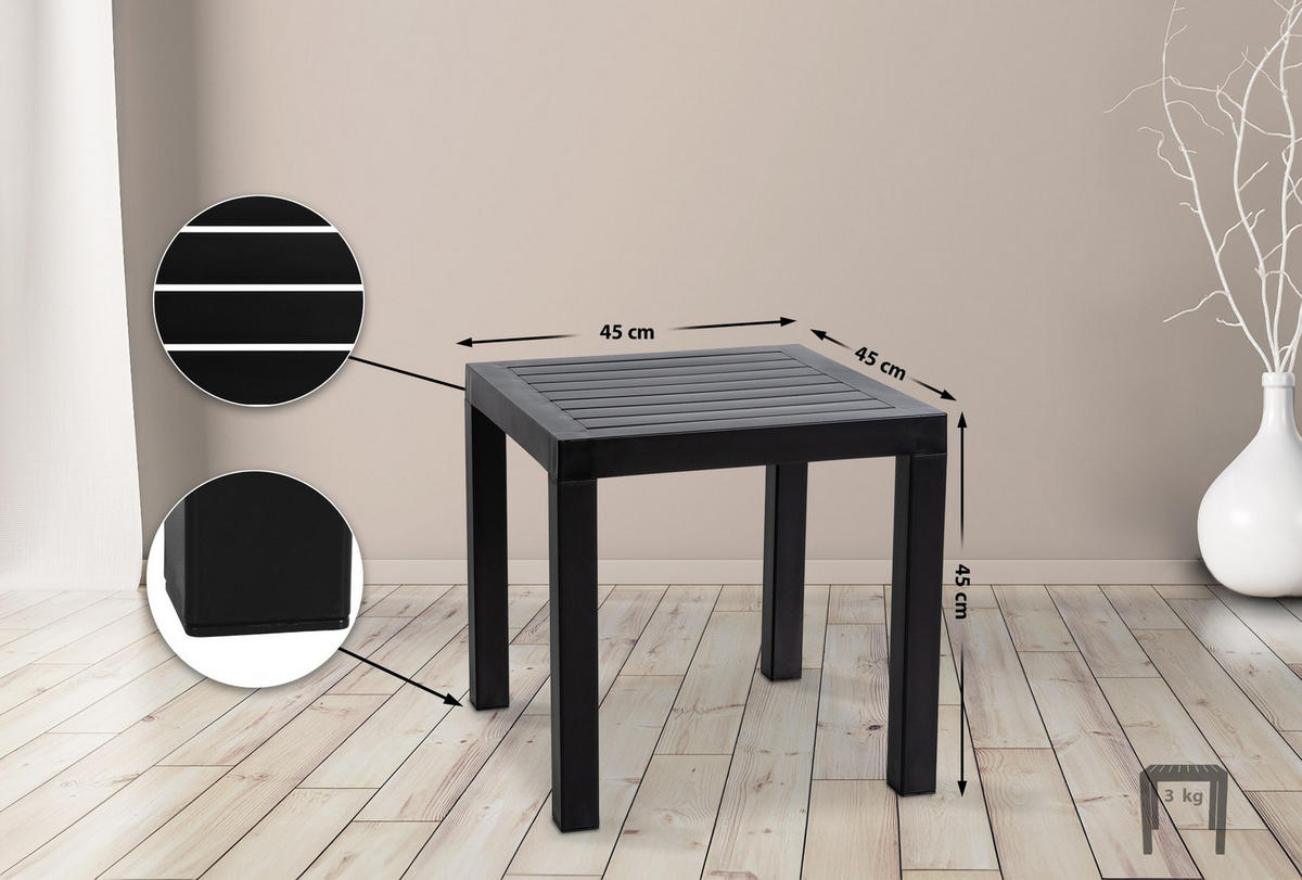 BEISTELLTISCH eckig 45/45/45 cm Kunststoff schwarz - Schwarz, Kunststoff (45/45/45cm) - CLP