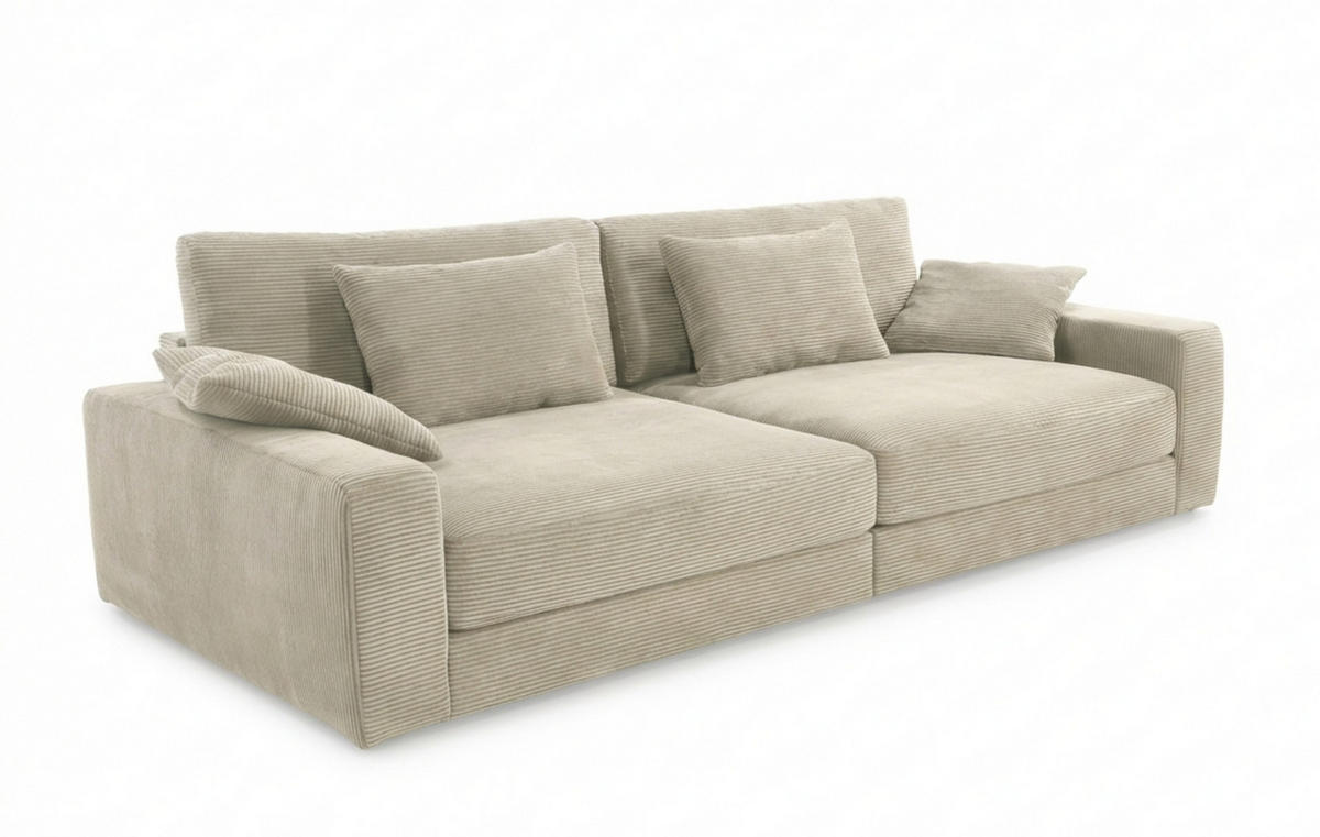 BIG-SOFA mit Federkern B290/T135/H90 cm extratief, Liegefläche 122x240 cm, Cord Beige Grau / 15251 - Greige/Beige, Kunststoff/Textil (290/90/135cm) - luma-home