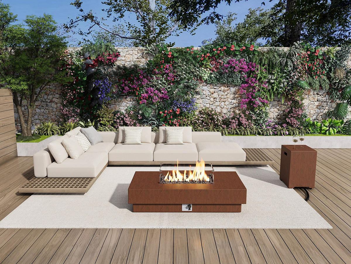 FEUERSCHALE - 152cm x 69.5cm - Kunststein - terracotta - SEROZA - Braun, Stein (152/52.4/69.5cm) - Vente-Unique