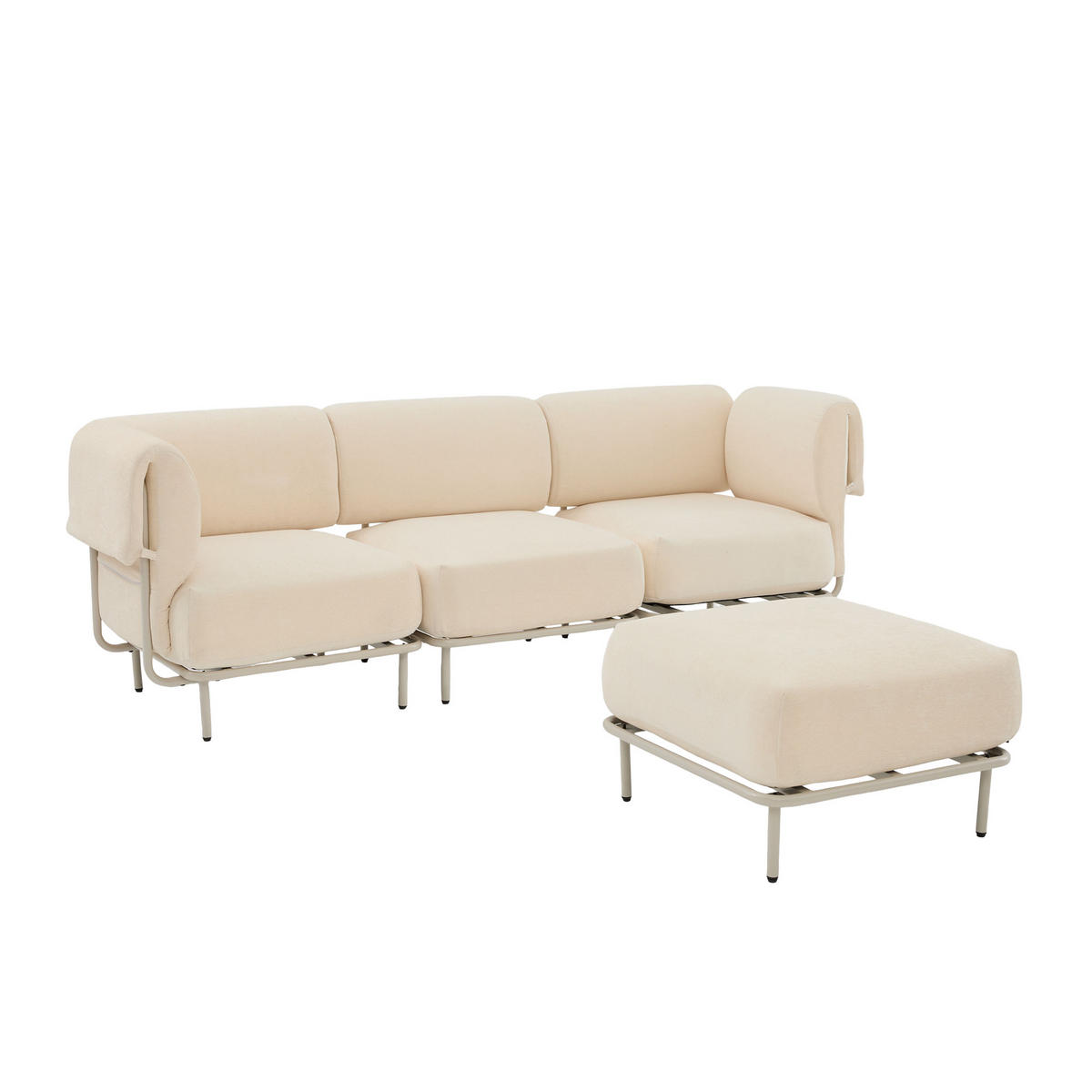 ECKSOFA L-Form modular mit Hocker, DE-42607, Beige - Beige, Metall (251/155cm) - ComfortXL