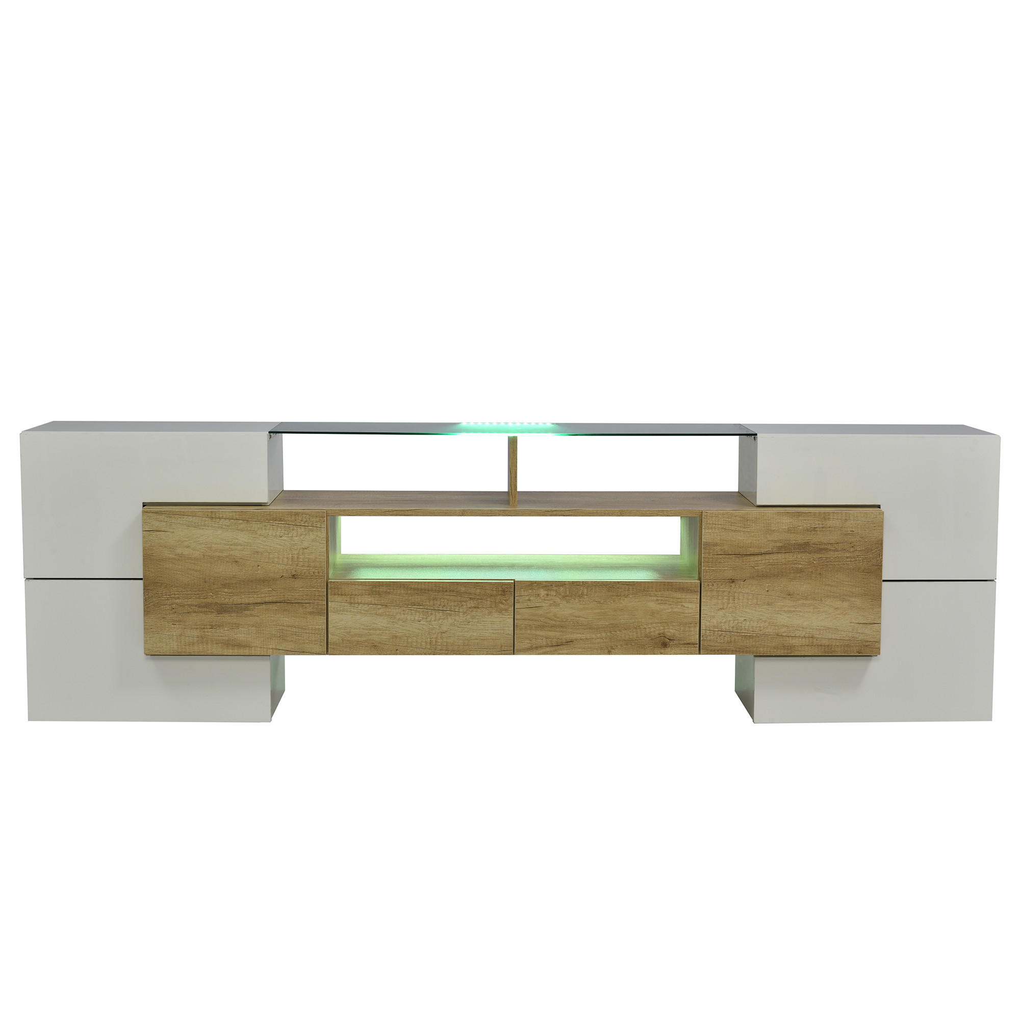 LOWBOARD DE-40581 mit LED und Hochglanz Weiß/Holz - Naturfarben, Holzwerkstoff (200/60/30cm) - ComfortXL