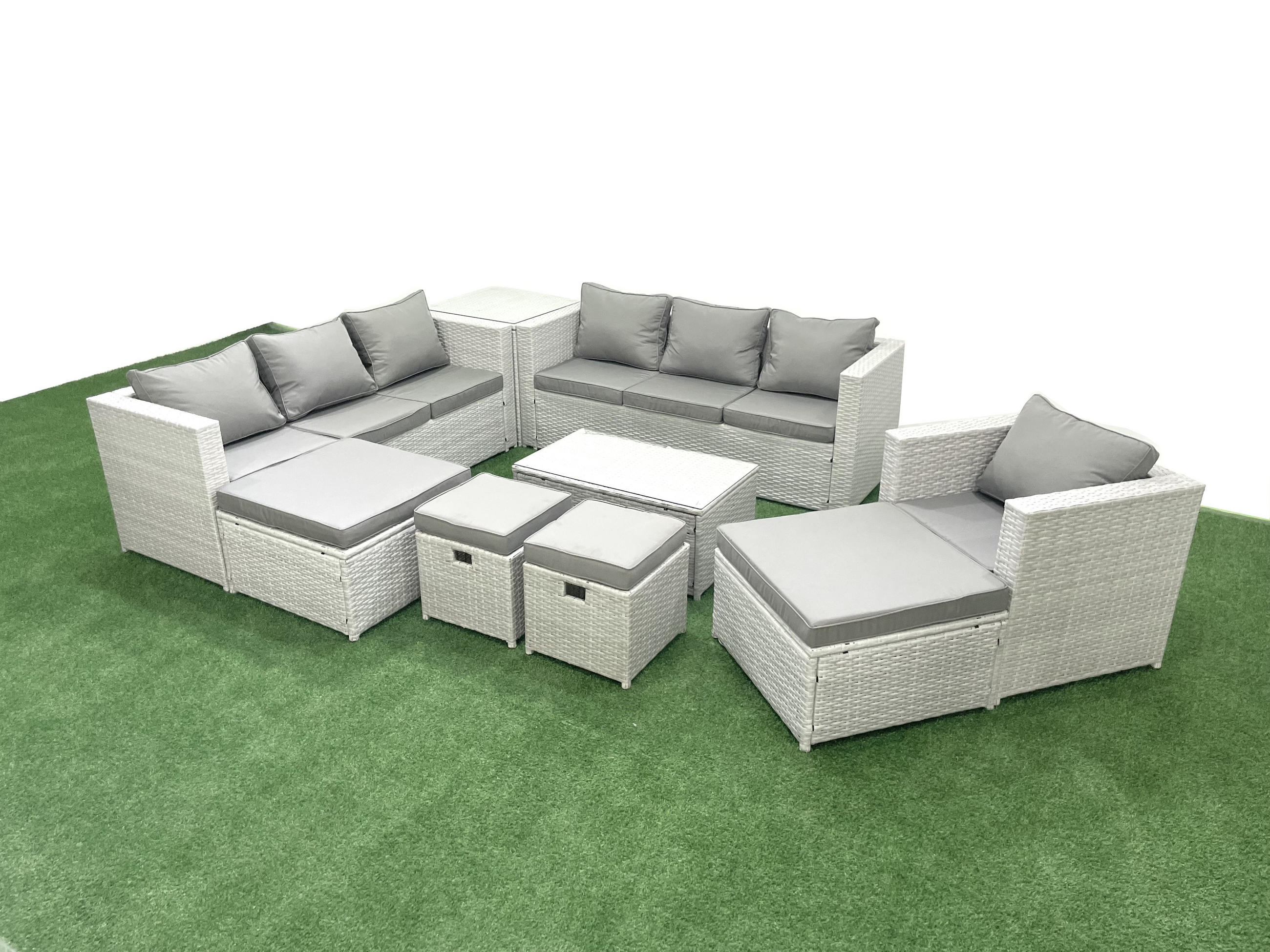 Thumbnail - Fimous Gartenset, Hellgrau, Metall, Kunststoff, Glas, 11-Sitzer, Füllung: Schaumstoff, rechteckig, Loungemöbel, Loungemö...
