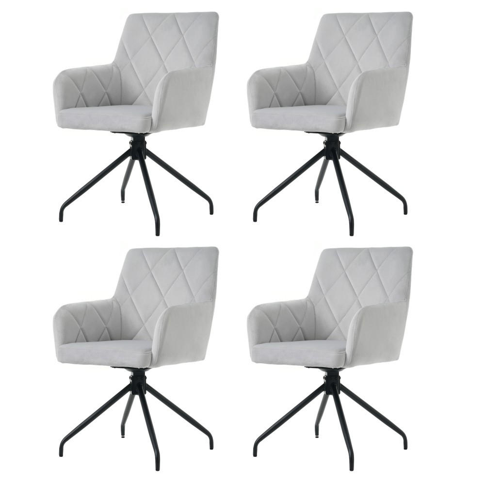 STUHL SET 4 Stück 360° Drehbarer mit Rautenmuster in Grau - Grau, Textil (54/85/60cm) - KOMHTOM