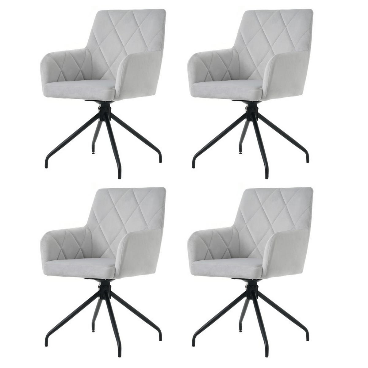 STUHL SET 4 Stück 360° Drehbarer mit Rautenmuster in Grau - Grau, Textil (54/85/60cm) - KOMHTOM