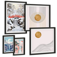BILDER SET 5er Set - 50x50 cm & 20x30 cm & 40x60 cm Schwarzer Rahmen - Sommerliche Strandansichten in Pastellfarben - Schwarz, Kunststoff (40/60cm) - TULUP