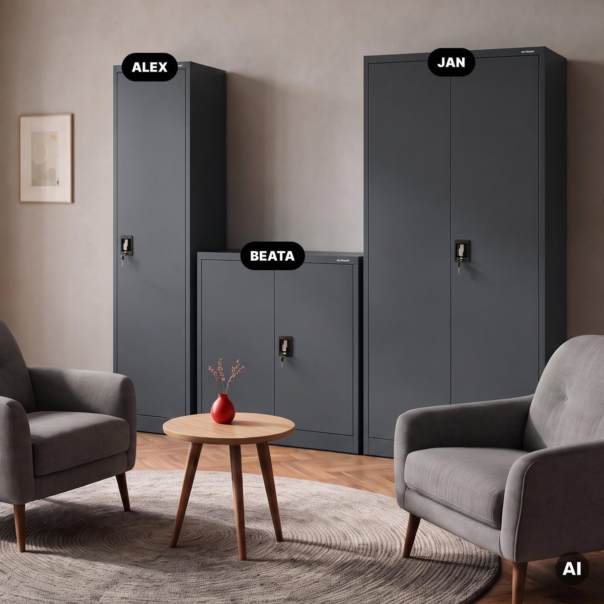 BÜRO Aktenschrank ALEX - Anthrazit, Metall (45/185/40cm) - Jan Nowak