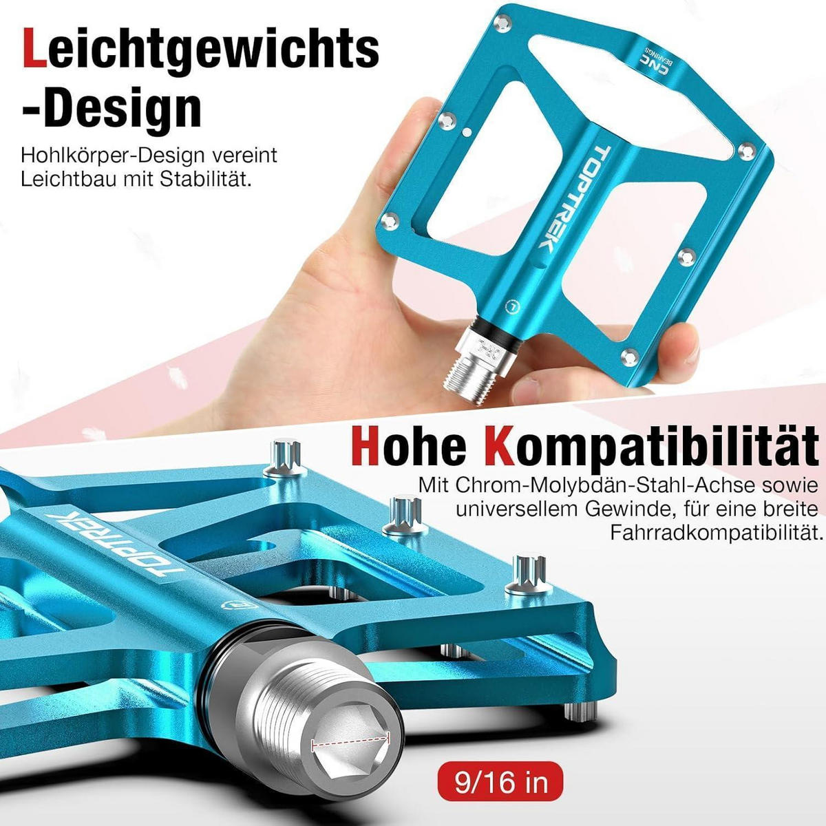 FAHRRADPEDALE Set CNC Aluminium mit 3 Lagern Hellblau - Hellblau, Metall (10.2/1.5/12.5cm)