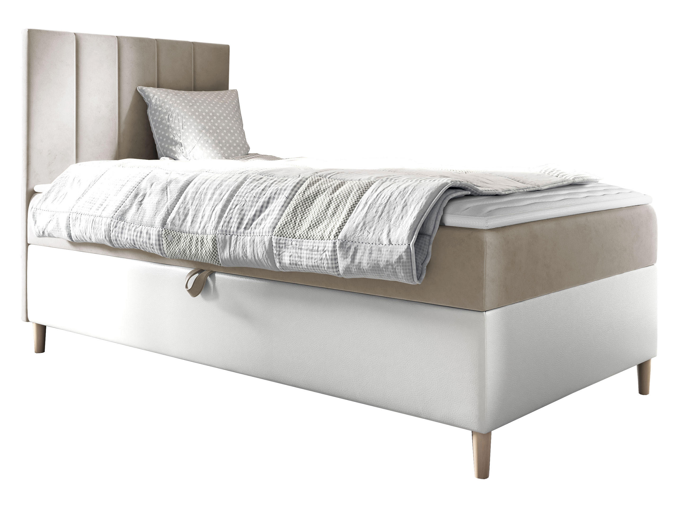 BOXBETT Maja Junior 1, Seite zum Öffnen des Bettkastens: Links - Creme/Weiß, Holz (80/200cm) - MIRJAN24