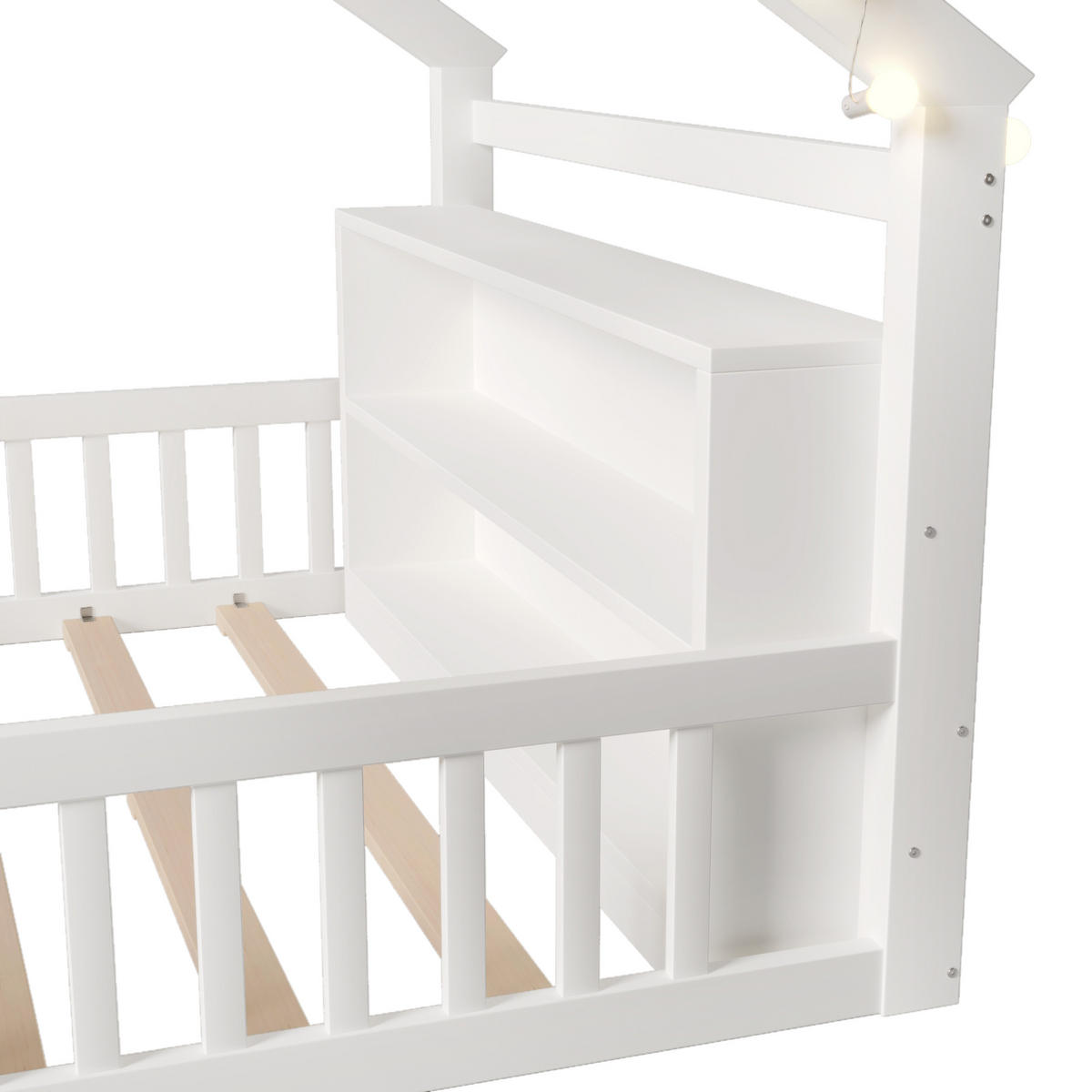 HAUSBETT 140/190 cm DE-04836, mit Gitter und Hausleiste in Weiß - Weiß, Holz/Holzwerkstoff (140/190cm) - ComfortXL