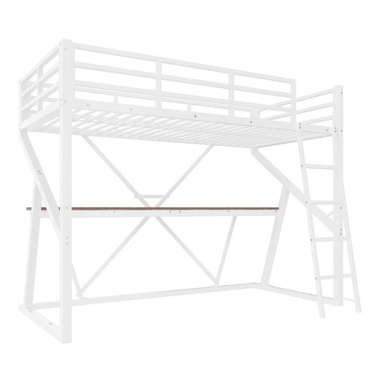 HOCHBETT 90/200 cm Weiß aus Metall und MDF mit LED-Leiste und Schreibtisch - Weiß, Metall (90/200cm) - OKMYHOME