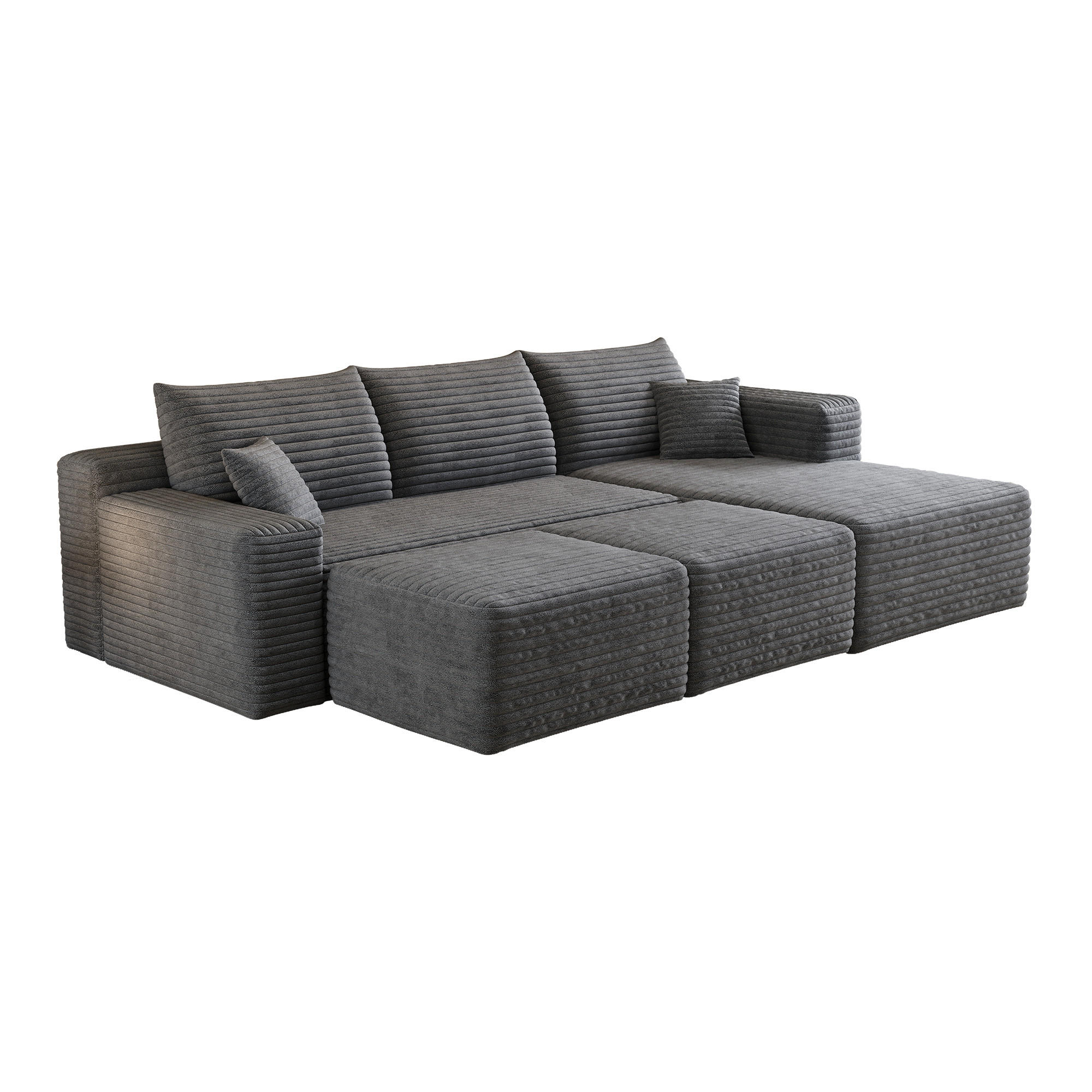 WOHNLANDSCHAFT Cord Dunkelgrau ohne Montage - Grau, Textil (241/58/151cm) - WISHDOR