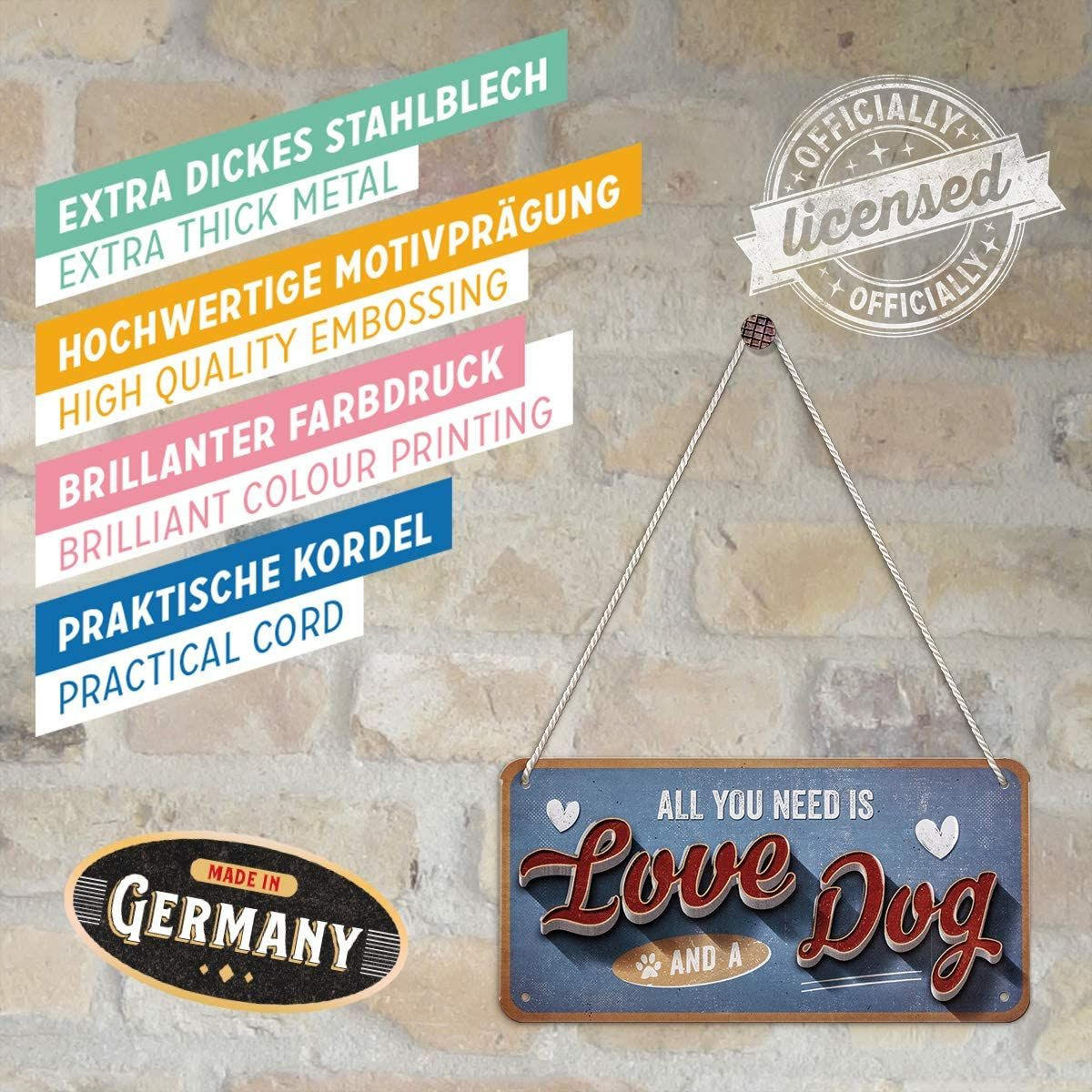 HÄNGESCHILD 10/20 cm PfotenSchild Love Dog - Multicolor, Metall (20/10/0.2cm) - Nostalgic-Art