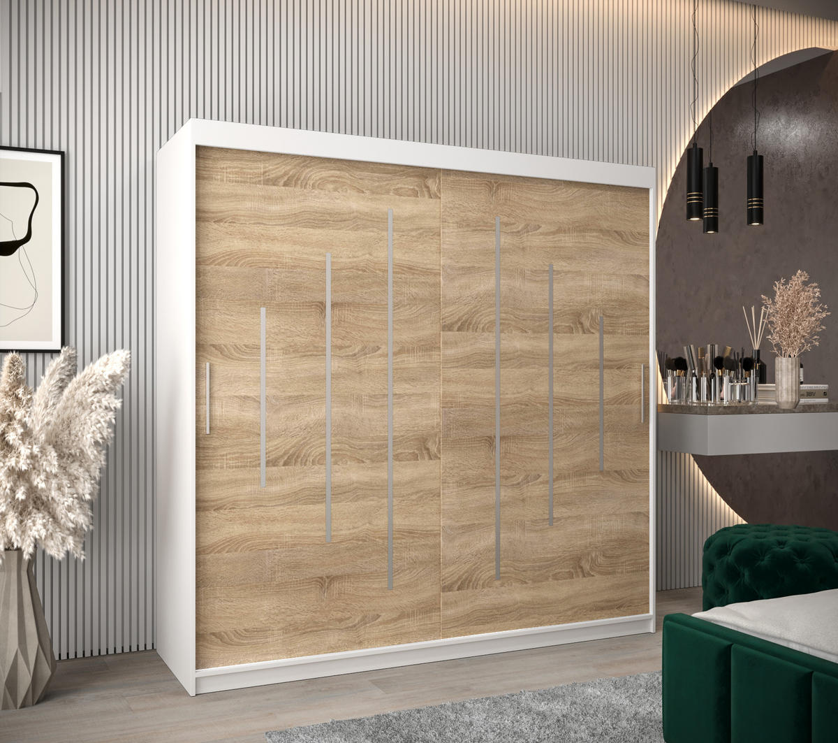 SCHWEBETÜRENSCHRANK 200/200/62 2-türig - Silberfarben/Weiß, Holz/Kunststoff (200/200/62cm) - Abiks Möbel