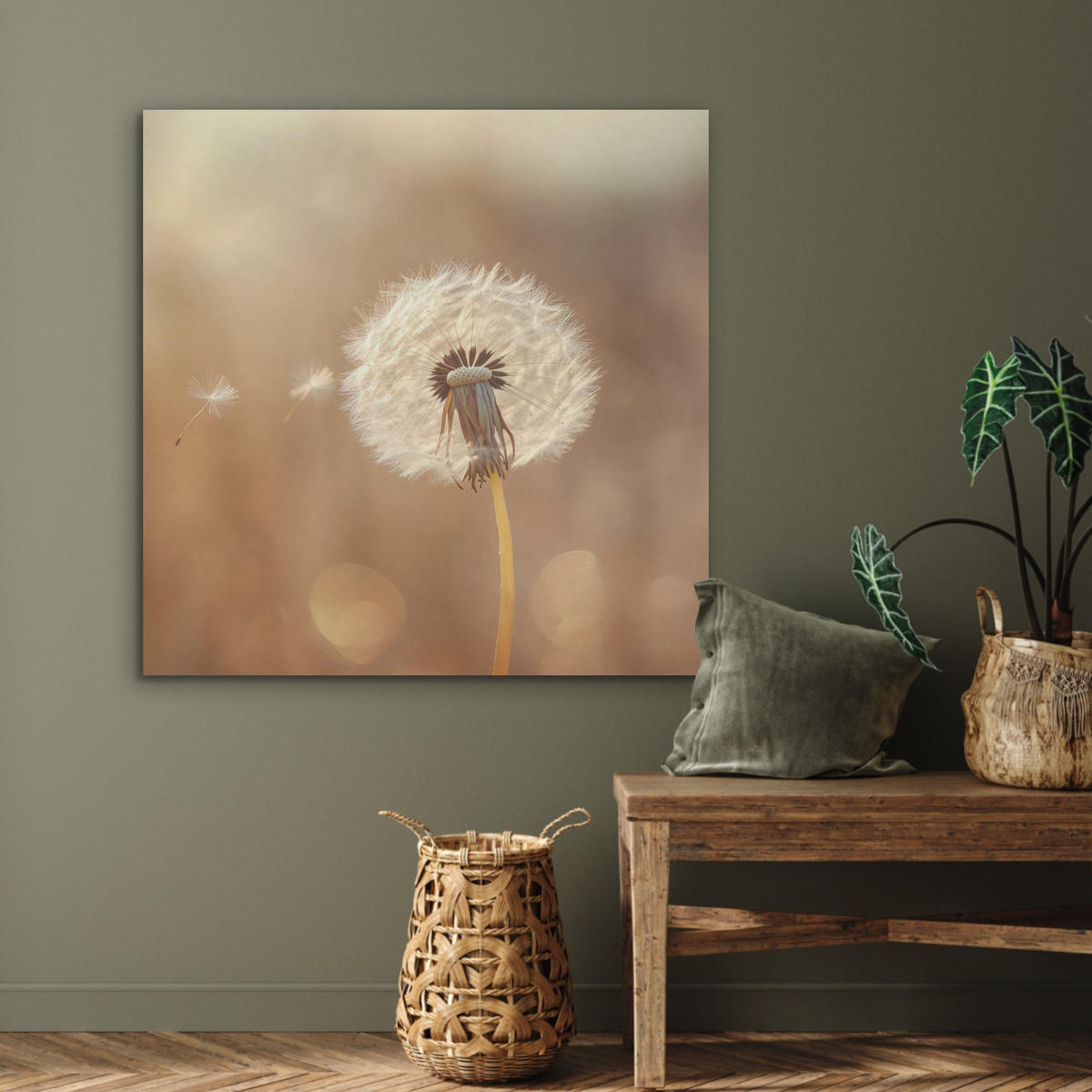AKUSTIKPANEEL Löwenzahn - Beige - Natur - Blume 90x90 cm - Hellbraun, Textil (90/0.9/90cm) - MuchoWow