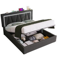 POLSTERBETT 160/200 cm Grau aus Leinen mit Stauraum und LED - Grau, Textil (160/200cm) - OKMYHOME