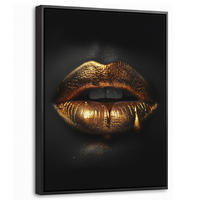 LEINWAND Bilder mit Rahmen - Frau - Porträt - Lippen - Gold - Schwarz - 30x40 - Schwarz, Textil (30/40cm) - MuchoWow