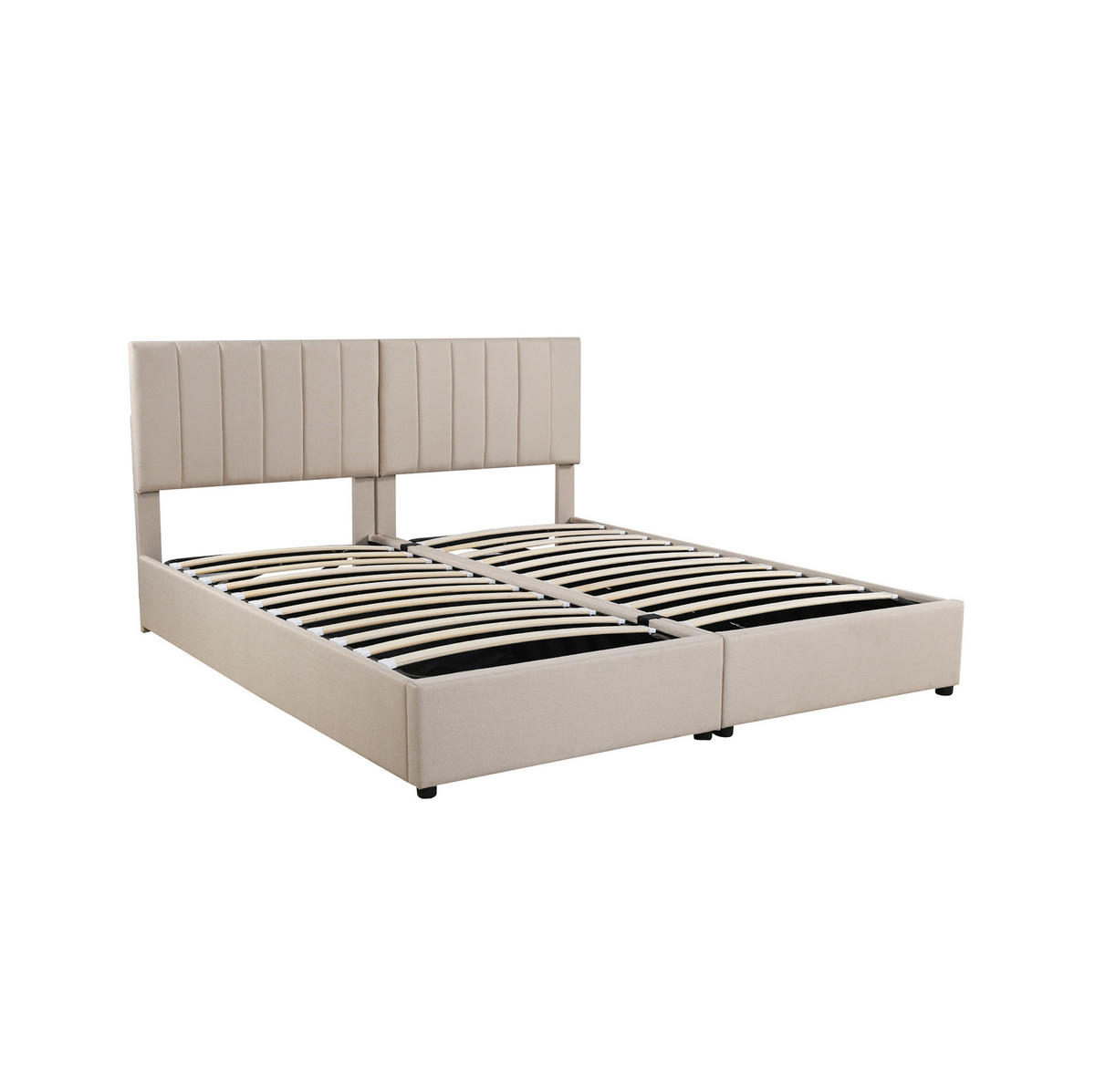 BETT mit hydraulischem Stauraum 180x200 cm Beige umbaubar zu 2x 90 cm - Beige, Metall (180/200cm) - Meubliv