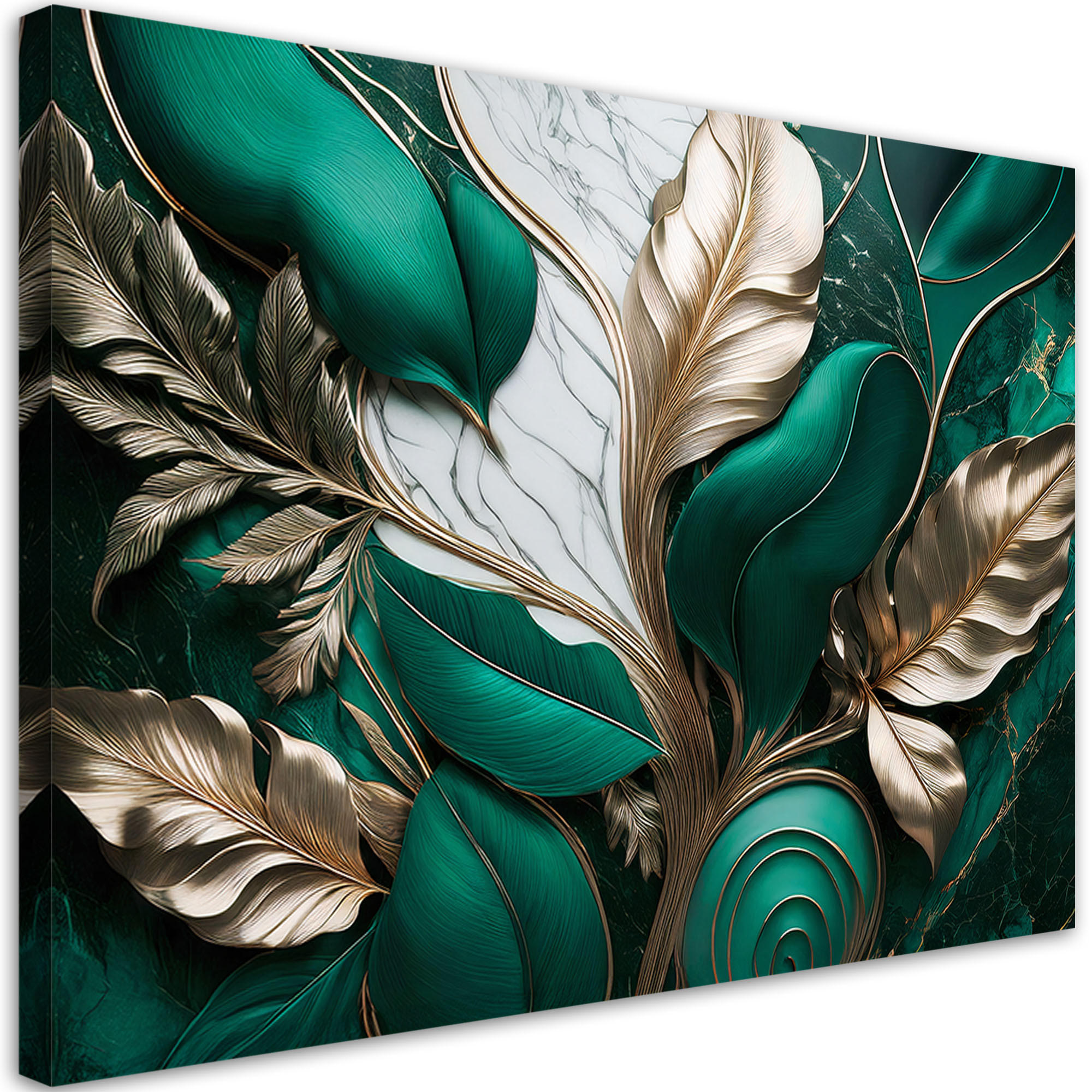 LEINWANDBILD Blätter im Gold Glamour Loft-Stil 100x70cm - Grün, Textil (100/70cm) - Feeby