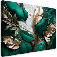LEINWANDBILD Blätter im Gold Glamour Loft-Stil 90x60cm - Grün, Textil (90/60cm) - Feeby