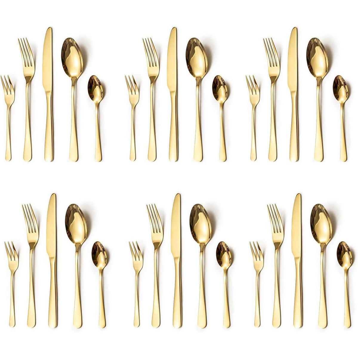 BESTECKSET 30-teiliges Set Edelstahl Gold Spiegelpoliert für 6 Personen - Goldfarben, Metall